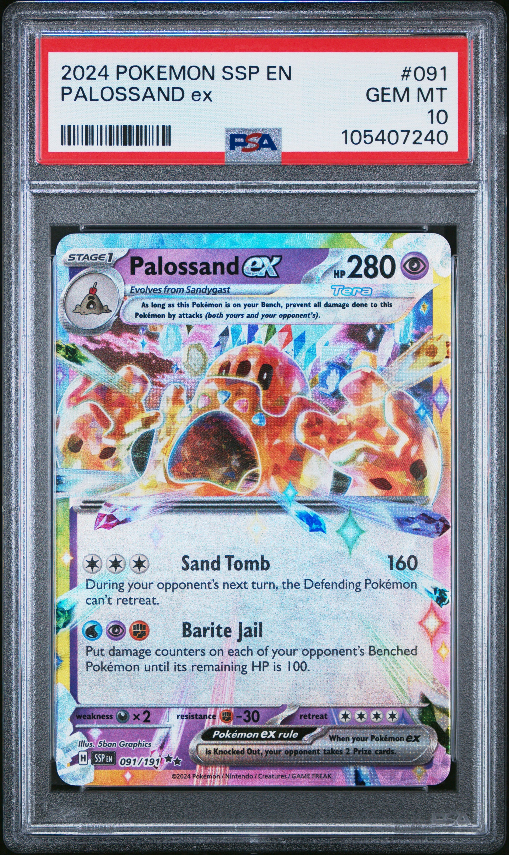 PALOSSAND EX 91/191 Common POKEMON SSP EN-SURGING SPARKS PSA10 GEM MT 10 PSA population 90 <a href=https://www.psacard.com/cert/105407240/psa>https://www.psacard.com/cert/105407240/psa</a>
