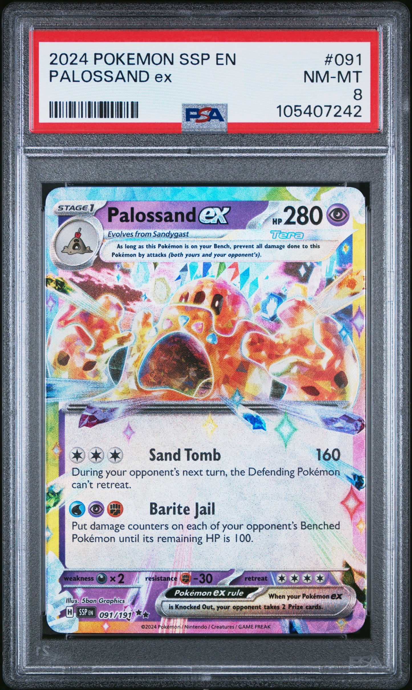 PALOSSAND EX 91/191 Common POKEMON SSP EN-SURGING SPARKS PSA8 NM-MT 8 PSA population 20 <a href=https://www.psacard.com/cert/105407242/psa>https://www.psacard.com/cert/105407242/psa</a>