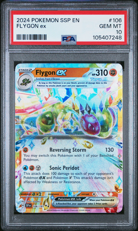 FLYGON EX 106/191 Common POKEMON SSP EN-SURGING SPARKS PSA10 GEM MT 10 PSA population 139 <a href=https://www.psacard.com/cert/105407248/psa>https://www.psacard.com/cert/105407248/psa</a>