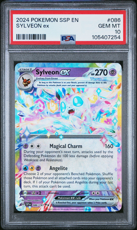 SYLVEON EX 86/191 Common POKEMON SSP EN-SURGING SPARKS PSA10 GEM MT 10 PSA population 782 <a href=https://www.psacard.com/cert/105407254/psa>https://www.psacard.com/cert/105407254/psa</a>