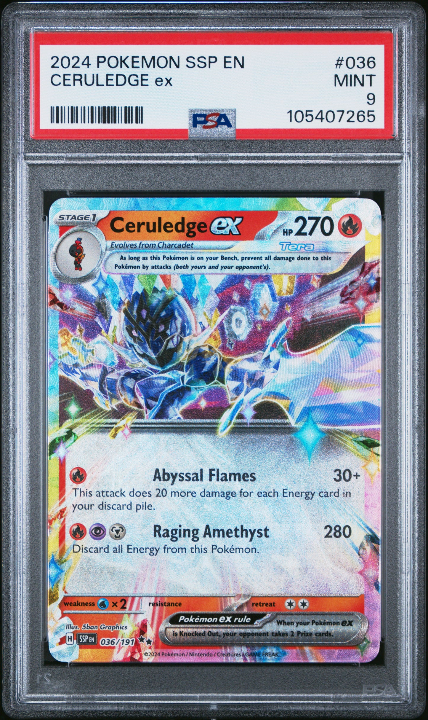 CERULEDGE EX 36/191 Common POKEMON SSP EN-SURGING SPARKS PSA9 MINT 9 PSA population 401 <a href=https://www.psacard.com/cert/105407265/psa>https://www.psacard.com/cert/105407265/psa</a>