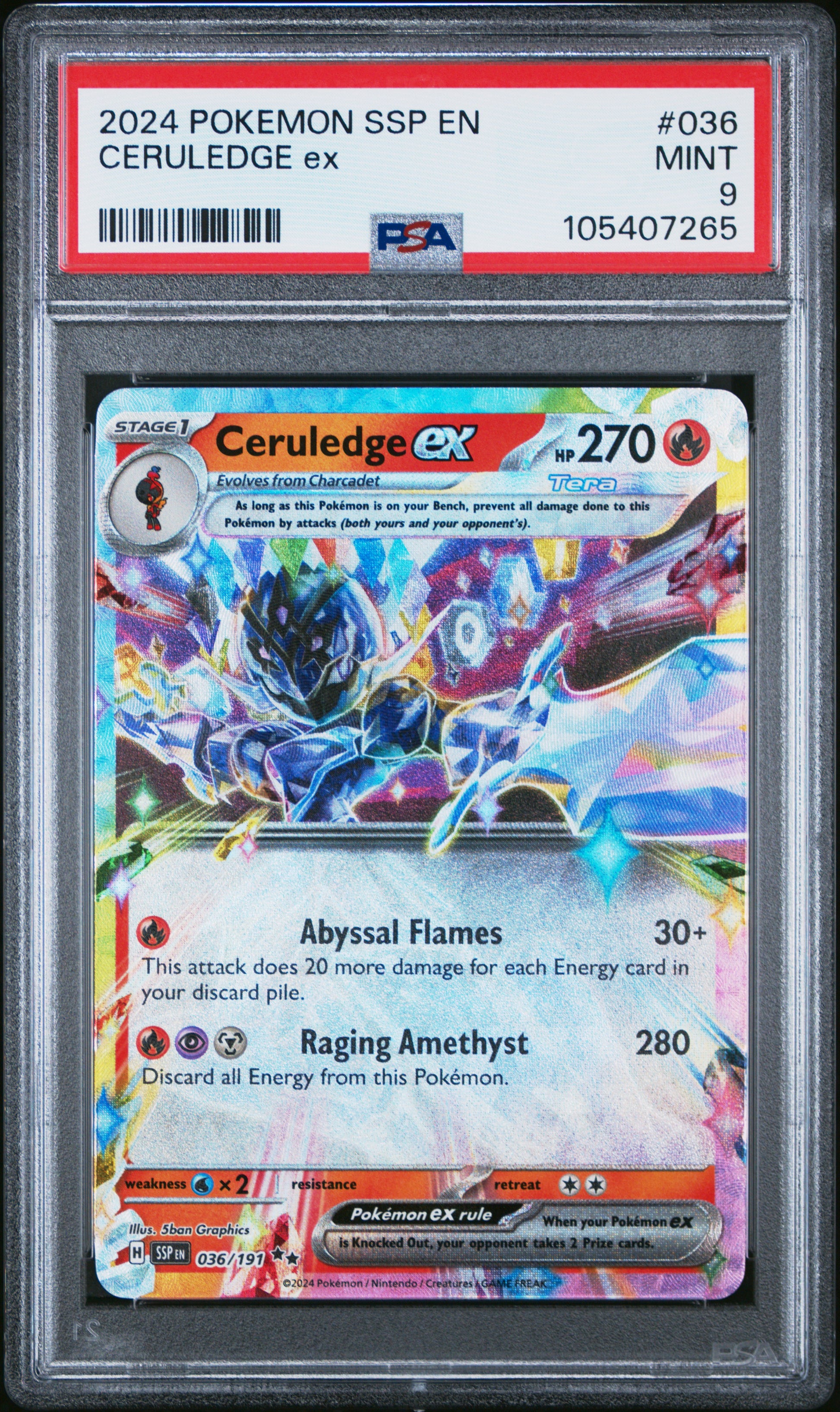CERULEDGE EX 36/191 Common POKEMON SSP EN-SURGING SPARKS PSA9 MINT 9 PSA population 401 <a href=https://www.psacard.com/cert/105407265/psa>https://www.psacard.com/cert/105407265/psa</a>
