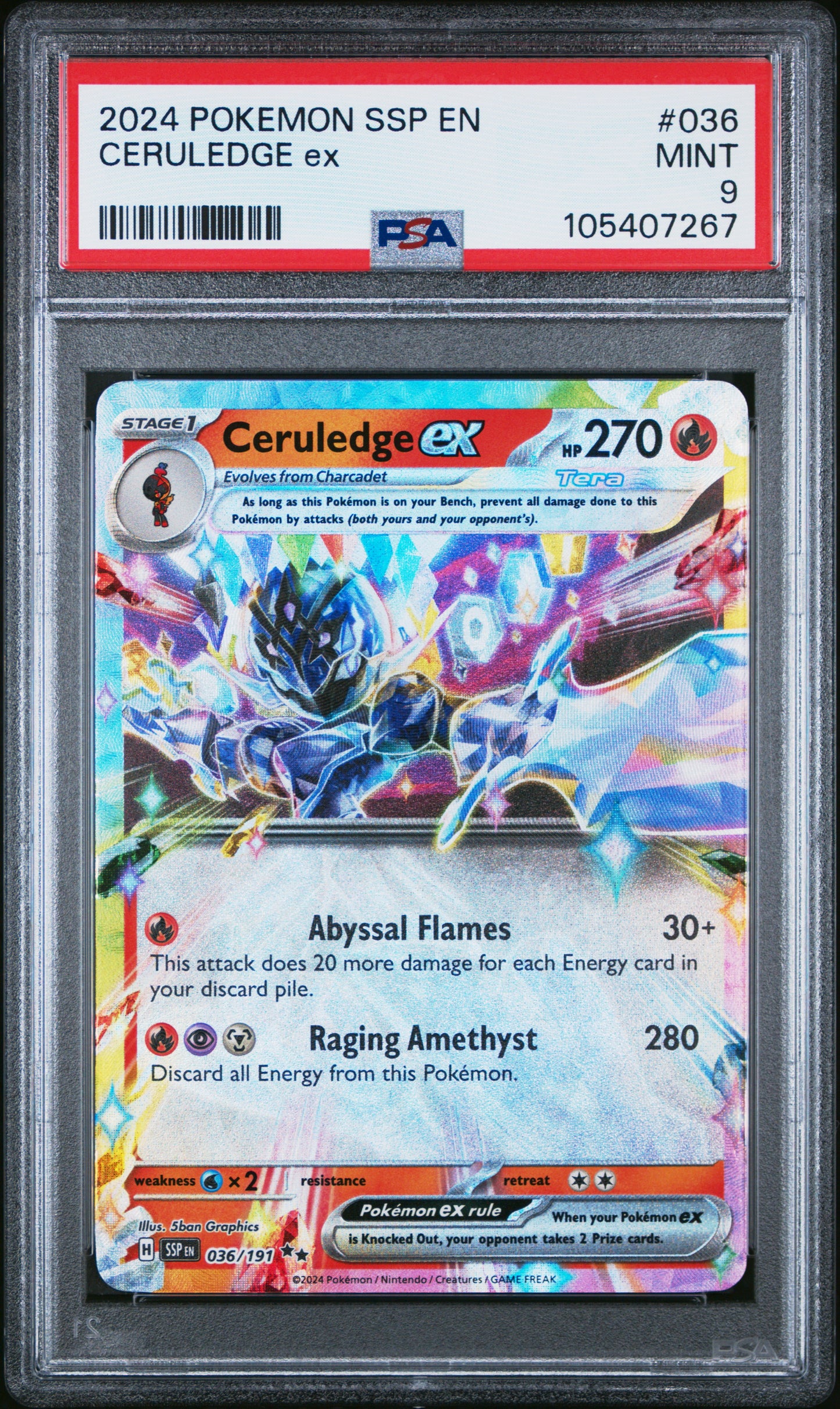 CERULEDGE EX 36/191 Common POKEMON SSP EN-SURGING SPARKS PSA9 MINT 9 PSA population 401 <a href=https://www.psacard.com/cert/105407267/psa>https://www.psacard.com/cert/105407267/psa</a>