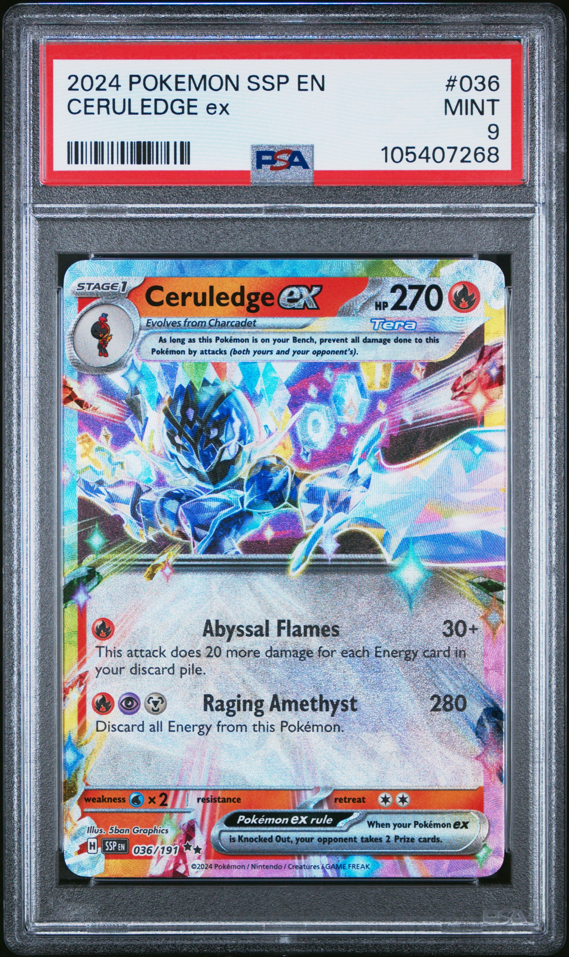 CERULEDGE EX 36/191 Common POKEMON SSP EN-SURGING SPARKS PSA9 MINT 9 PSA population 401 <a href=https://www.psacard.com/cert/105407268/psa>https://www.psacard.com/cert/105407268/psa</a>