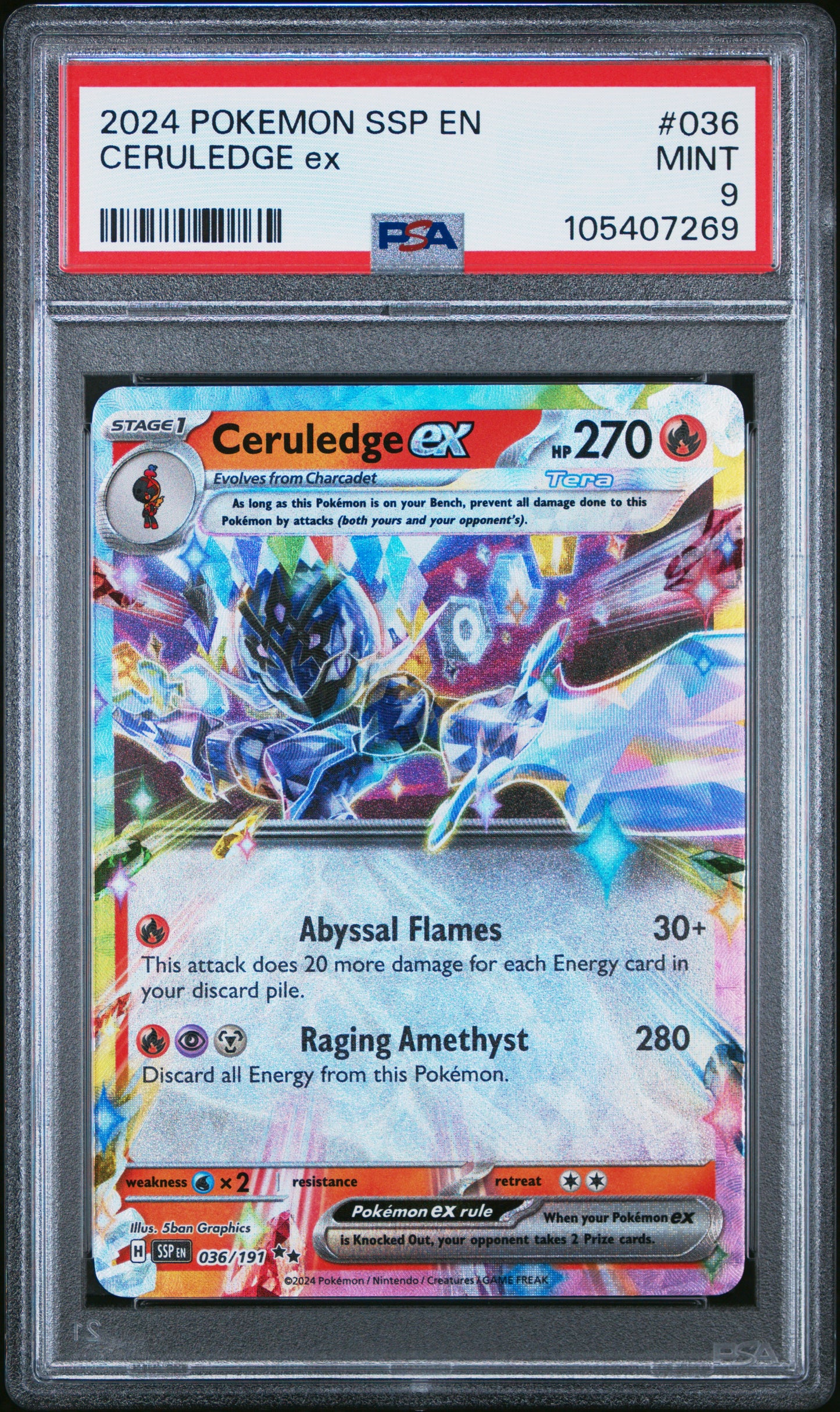 CERULEDGE EX 36/191 Common POKEMON SSP EN-SURGING SPARKS PSA9 MINT 9 PSA population 401 <a href=https://www.psacard.com/cert/105407269/psa>https://www.psacard.com/cert/105407269/psa</a>