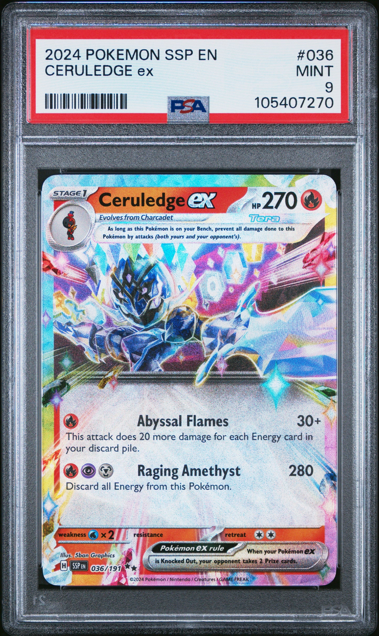 CERULEDGE EX 36/191 Common POKEMON SSP EN-SURGING SPARKS PSA9 MINT 9 PSA population 401 <a href=https://www.psacard.com/cert/105407270/psa>https://www.psacard.com/cert/105407270/psa</a>