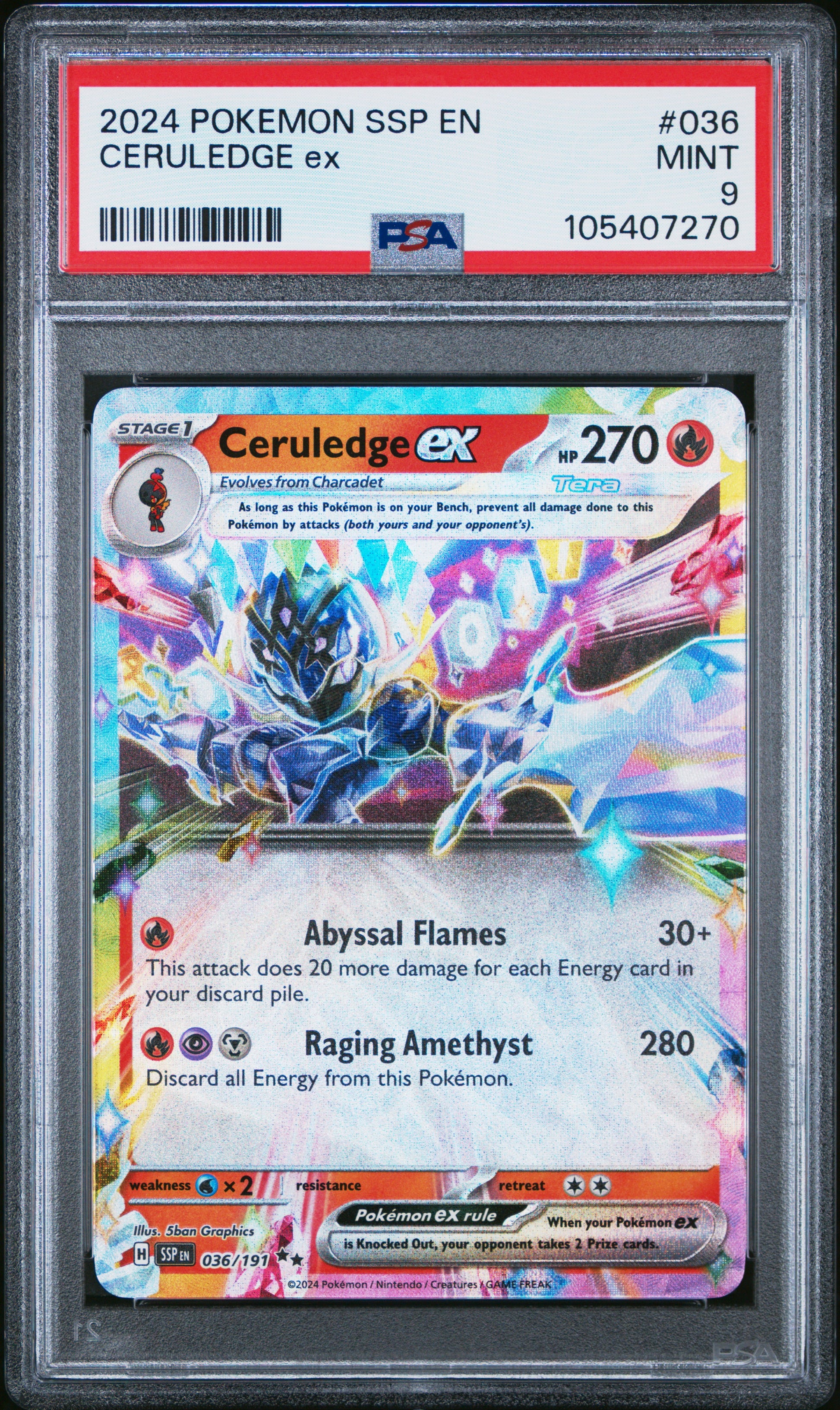 CERULEDGE EX 36/191 Common POKEMON SSP EN-SURGING SPARKS PSA9 MINT 9 PSA population 401 <a href=https://www.psacard.com/cert/105407270/psa>https://www.psacard.com/cert/105407270/psa</a>