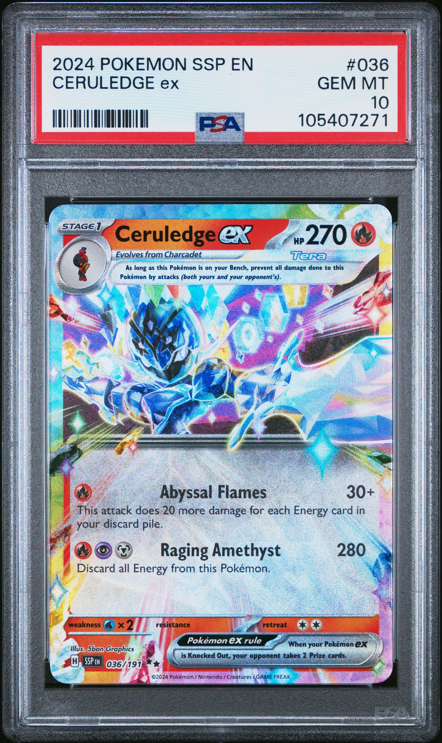 CERULEDGE EX 36/191 Common POKEMON SSP EN-SURGING SPARKS PSA10 GEM MT 10 PSA population 292 <a href=https://www.psacard.com/cert/105407271/psa>https://www.psacard.com/cert/105407271/psa</a>