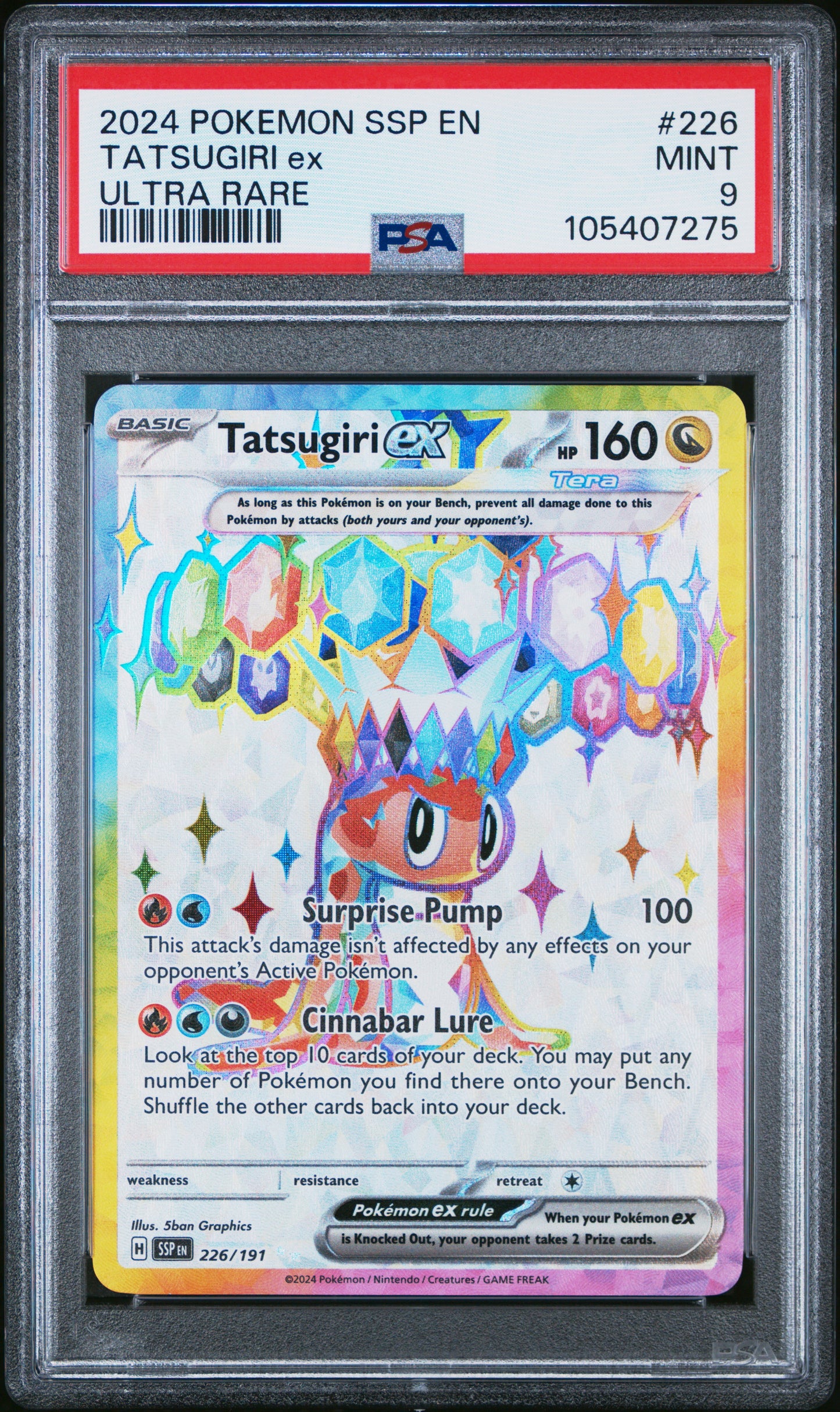 TATSUGIRI EX 226/191 Common POKEMON SSP EN-SURGING SPARKS ULTRA RARE PSA9 MINT 9 PSA population 296 <a href=https://www.psacard.com/cert/105407275/psa>https://www.psacard.com/cert/105407275/psa</a>