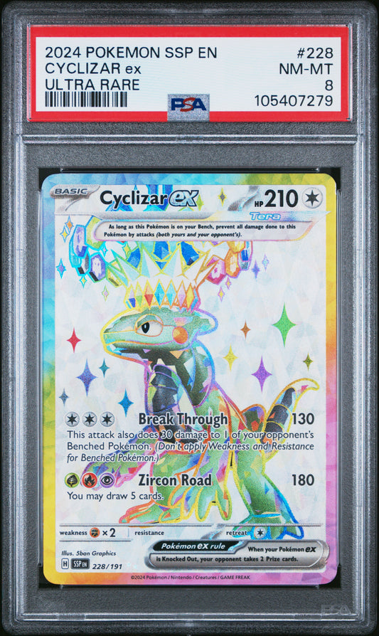 CYCLIZAR EX 228/191 Common POKEMON SSP EN-SURGING SPARKS ULTRA RARE PSA8 NM-MT 8 PSA population 34 <a href=https://www.psacard.com/cert/105407279/psa>https://www.psacard.com/cert/105407279/psa</a>