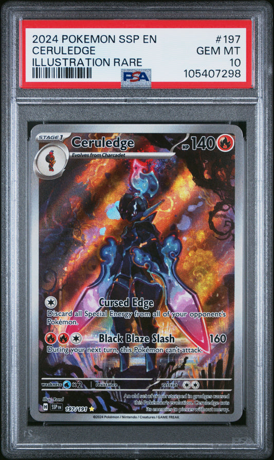 CERULEDGE 197/191 Common POKEMON SSP EN-SURGING SPARKS ILLUSTRATION RARE PSA10 GEM MT 10 PSA population 4963 <a href=https://www.psacard.com/cert/105407298/psa>https://www.psacard.com/cert/105407298/psa</a>