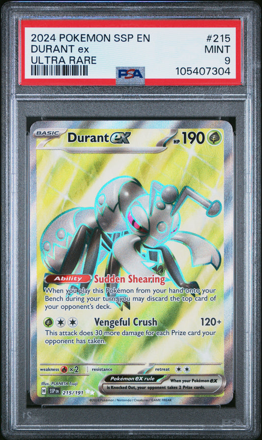 DURANT EX 215/191 Common POKEMON SSP EN-SURGING SPARKS ULTRA RARE PSA9 MINT 9 PSA population 132 <a href=https://www.psacard.com/cert/105407304/psa>https://www.psacard.com/cert/105407304/psa</a>