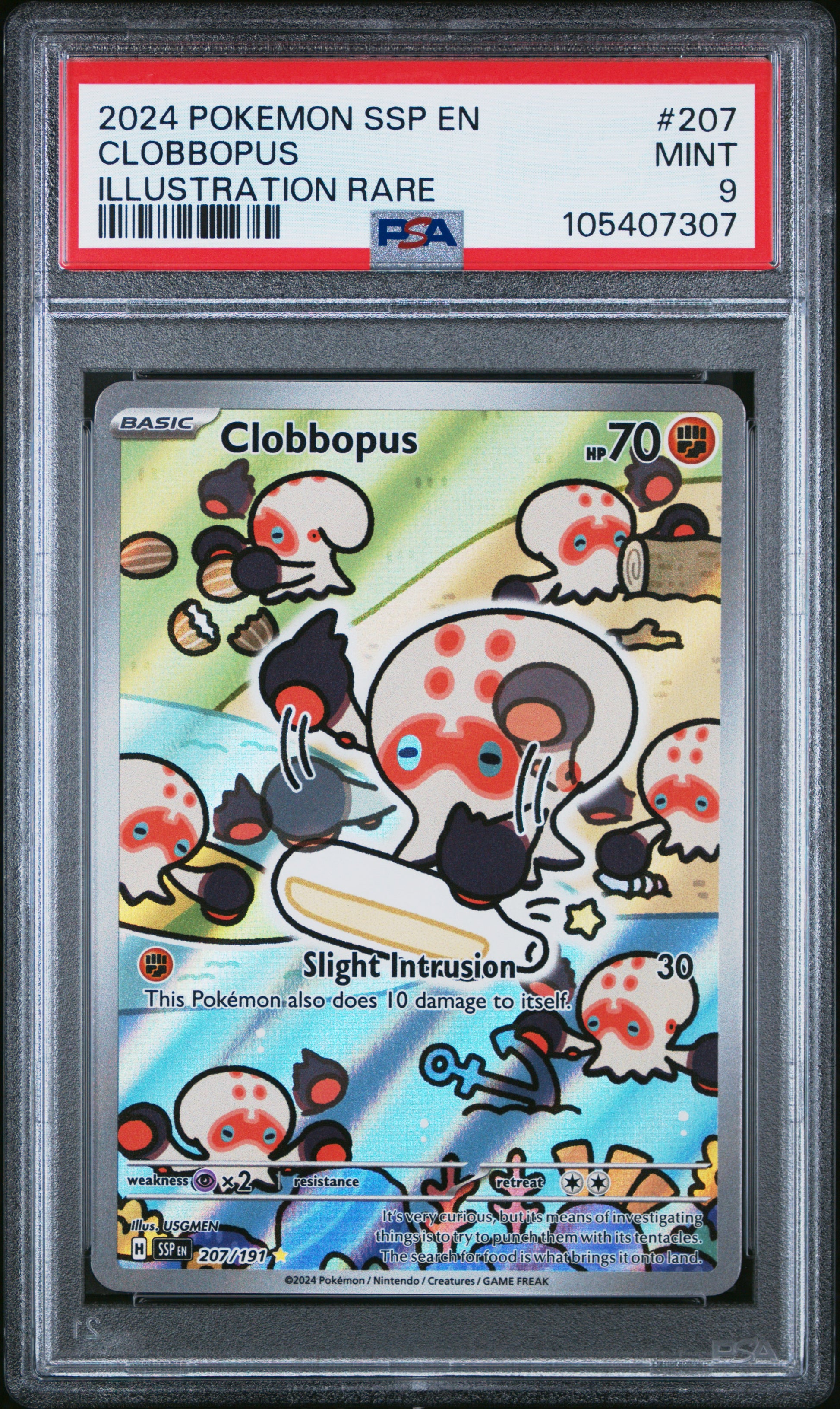 CLOBBOPUS 207/191 Common POKEMON SSP EN-SURGING SPARKS ILLUSTRATION RARE PSA9 MINT 9 PSA population 928 <a href=https://www.psacard.com/cert/105407307/psa>https://www.psacard.com/cert/105407307/psa</a>