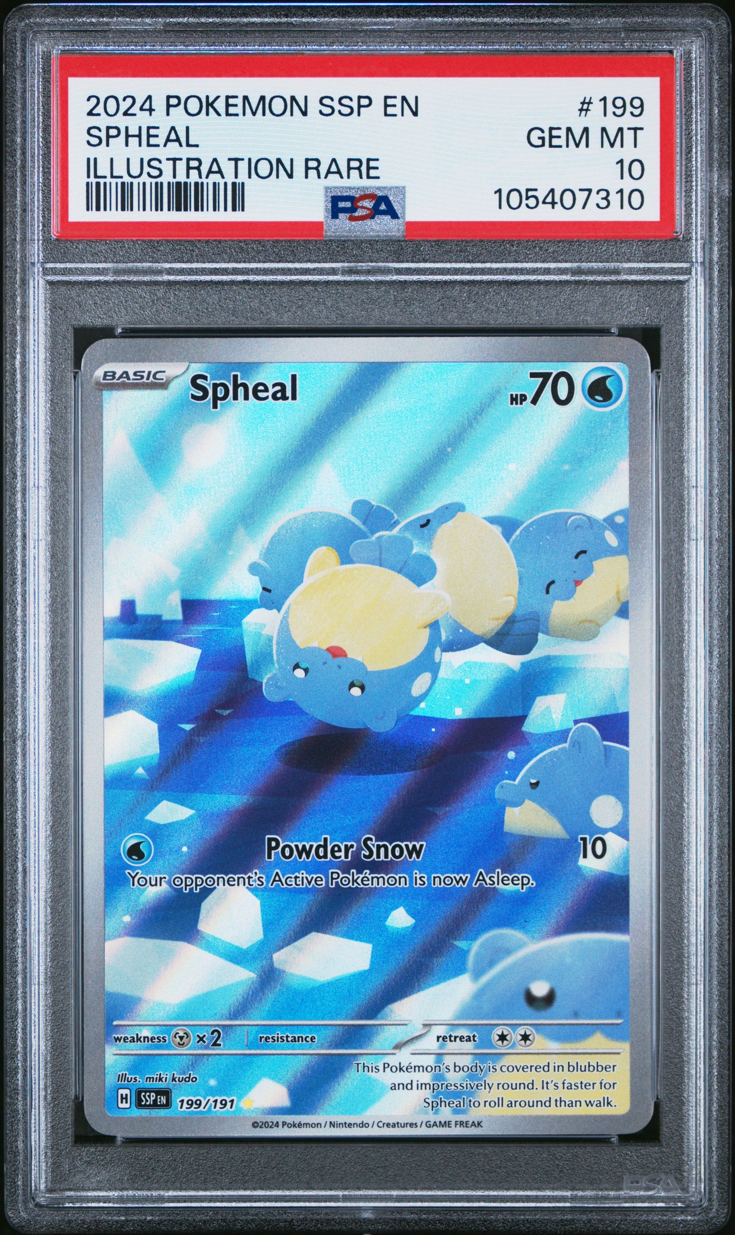 SPHEAL 199/191 Common POKEMON SSP EN-SURGING SPARKS ILLUSTRATION RARE PSA10 GEM MT 10 PSA population 1290 <a href=https://www.psacard.com/cert/105407310/psa>https://www.psacard.com/cert/105407310/psa</a>