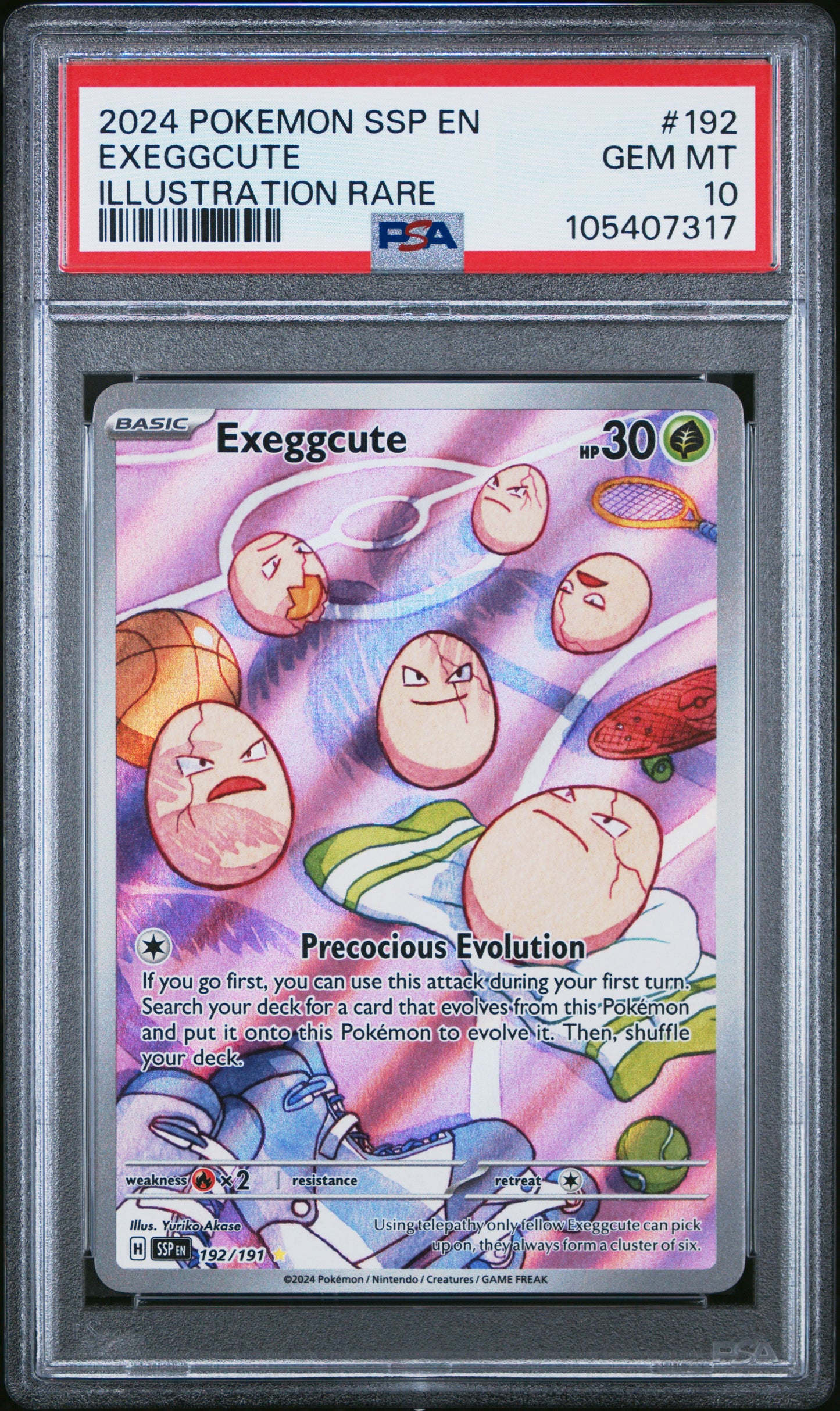 EXEGGCUTE 192/191 Common POKEMON SSP EN-SURGING SPARKS ILLUSTRATION RARE PSA10 GEM MT 10 PSA population 1236 <a href=https://www.psacard.com/cert/105407317/psa>https://www.psacard.com/cert/105407317/psa</a>