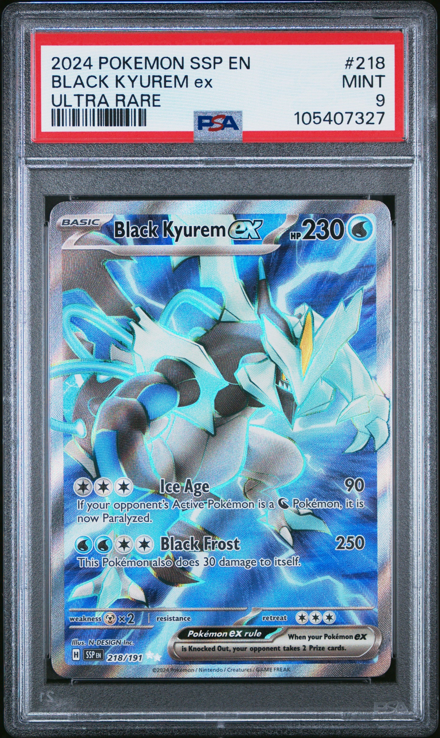 BLACK KYUREM EX 218/191 Common POKEMON SSP EN-SURGING SPARKS ULTRA RARE PSA9 MINT 9 PSA population 503 <a href=https://www.psacard.com/cert/105407327/psa>https://www.psacard.com/cert/105407327/psa</a>