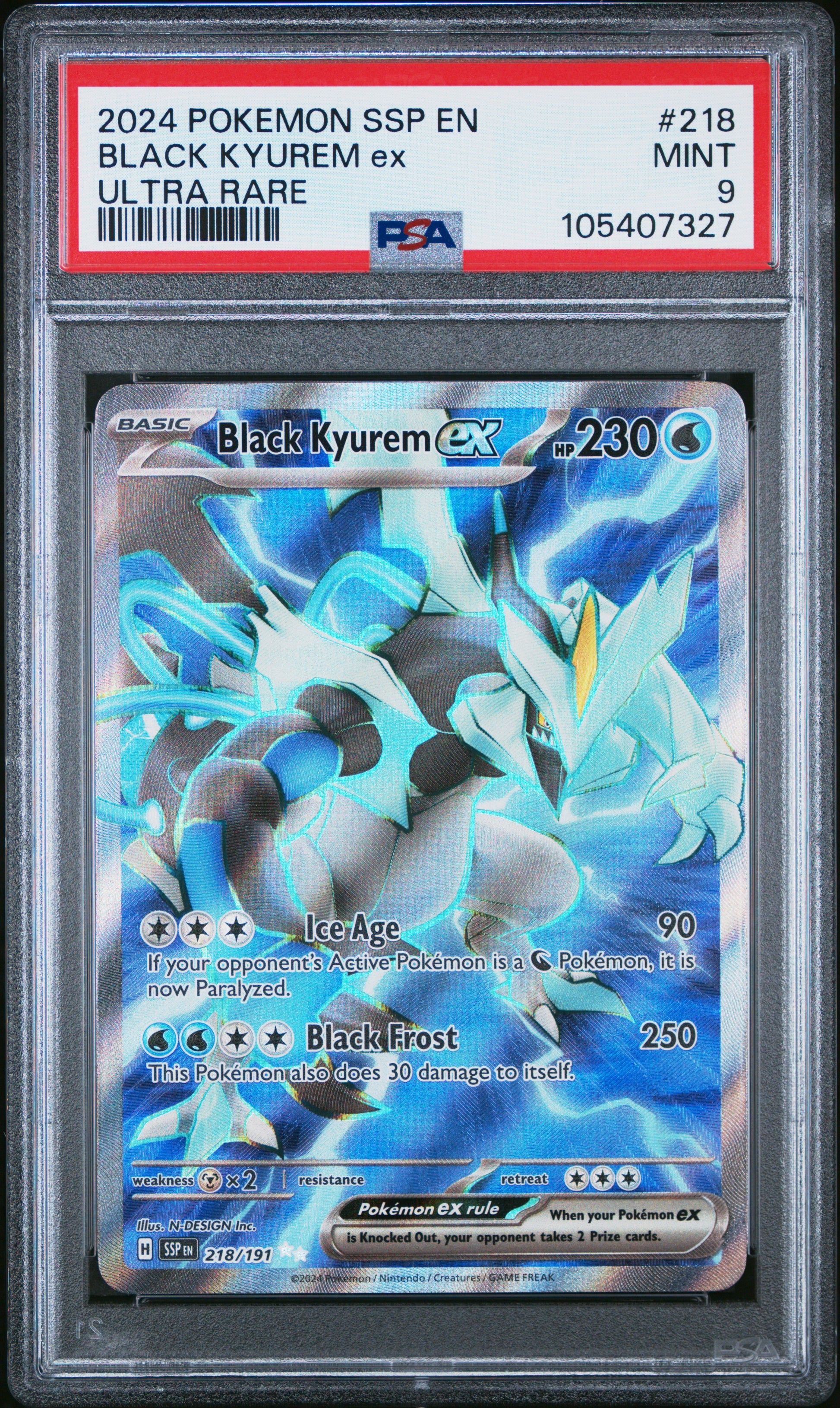 BLACK KYUREM EX 218/191 Common POKEMON SSP EN-SURGING SPARKS ULTRA RARE PSA9 MINT 9 PSA population 503 <a href=https://www.psacard.com/cert/105407327/psa>https://www.psacard.com/cert/105407327/psa</a>