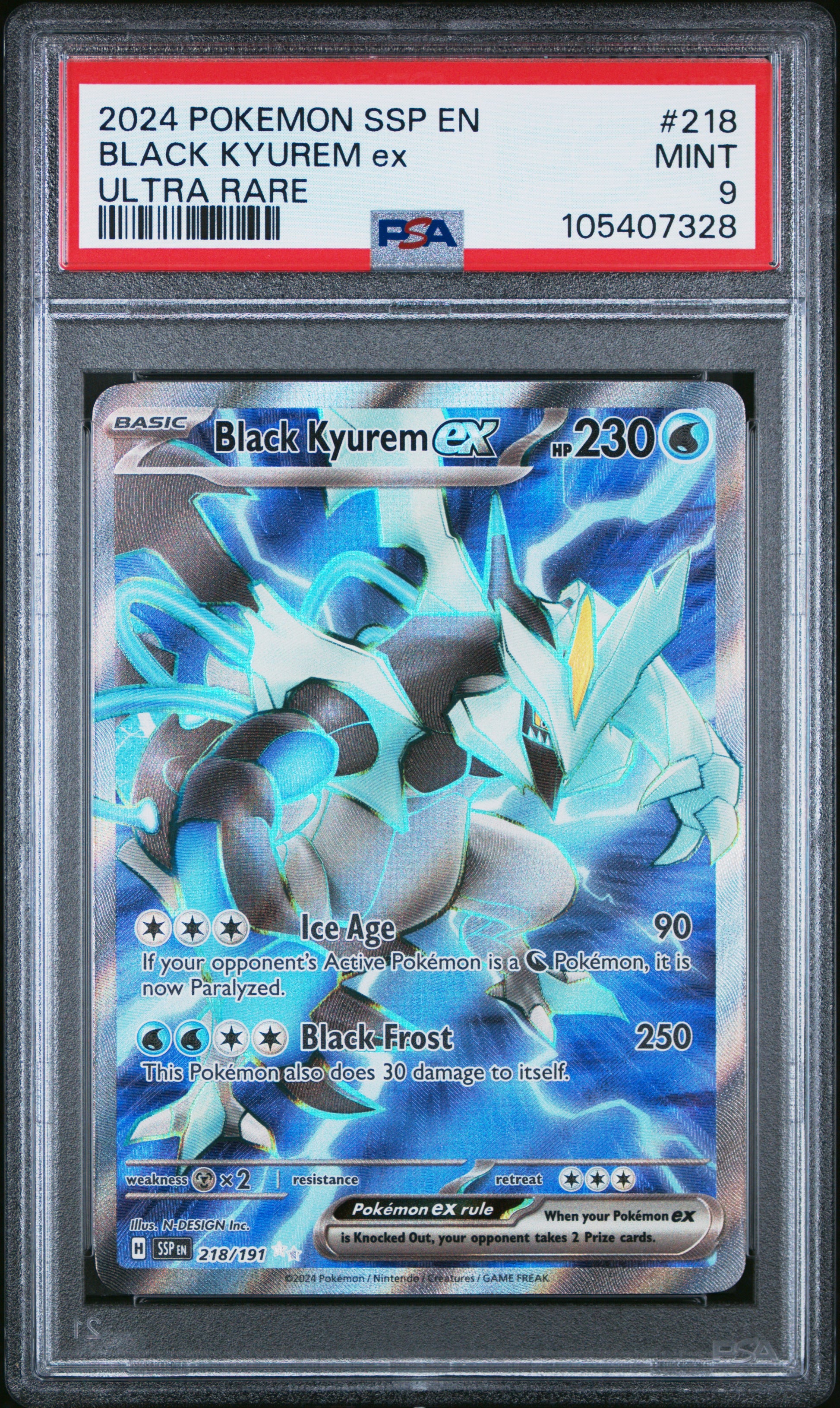 BLACK KYUREM EX 218/191 Common POKEMON SSP EN-SURGING SPARKS ULTRA RARE PSA9 MINT 9 PSA population 503 <a href=https://www.psacard.com/cert/105407328/psa>https://www.psacard.com/cert/105407328/psa</a>