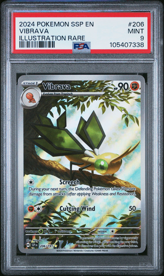 VIBRAVA 206/191 Common POKEMON SSP EN-SURGING SPARKS ILLUSTRATION RARE PSA9 MINT 9 PSA population 491 <a href=https://www.psacard.com/cert/105407338/psa>https://www.psacard.com/cert/105407338/psa</a>