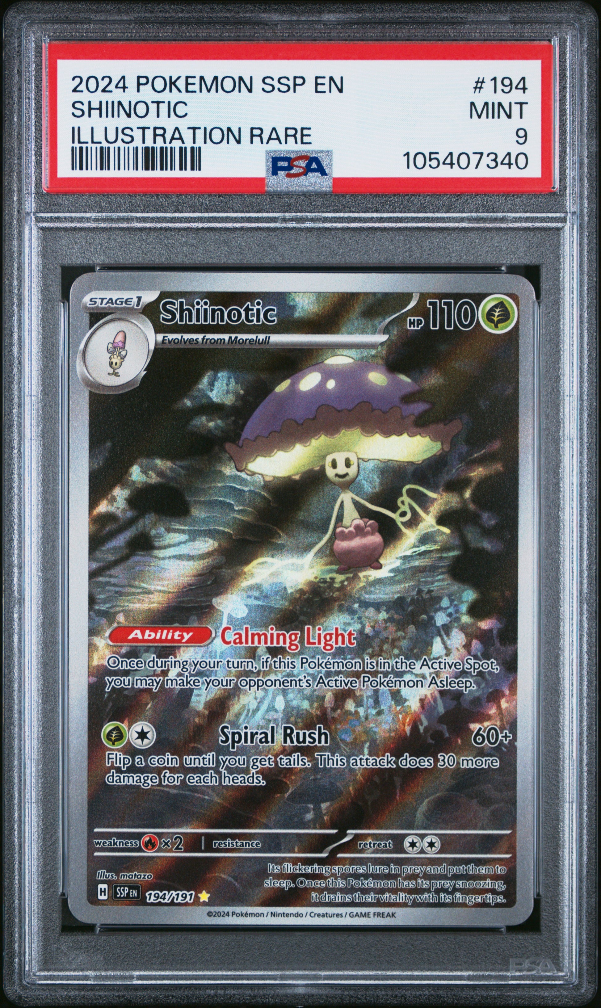 SHIINOTIC 194/191 Common POKEMON SSP EN-SURGING SPARKS ILLUSTRATION RARE PSA9 MINT 9 PSA population 521 <a href=https://www.psacard.com/cert/105407340/psa>https://www.psacard.com/cert/105407340/psa</a>