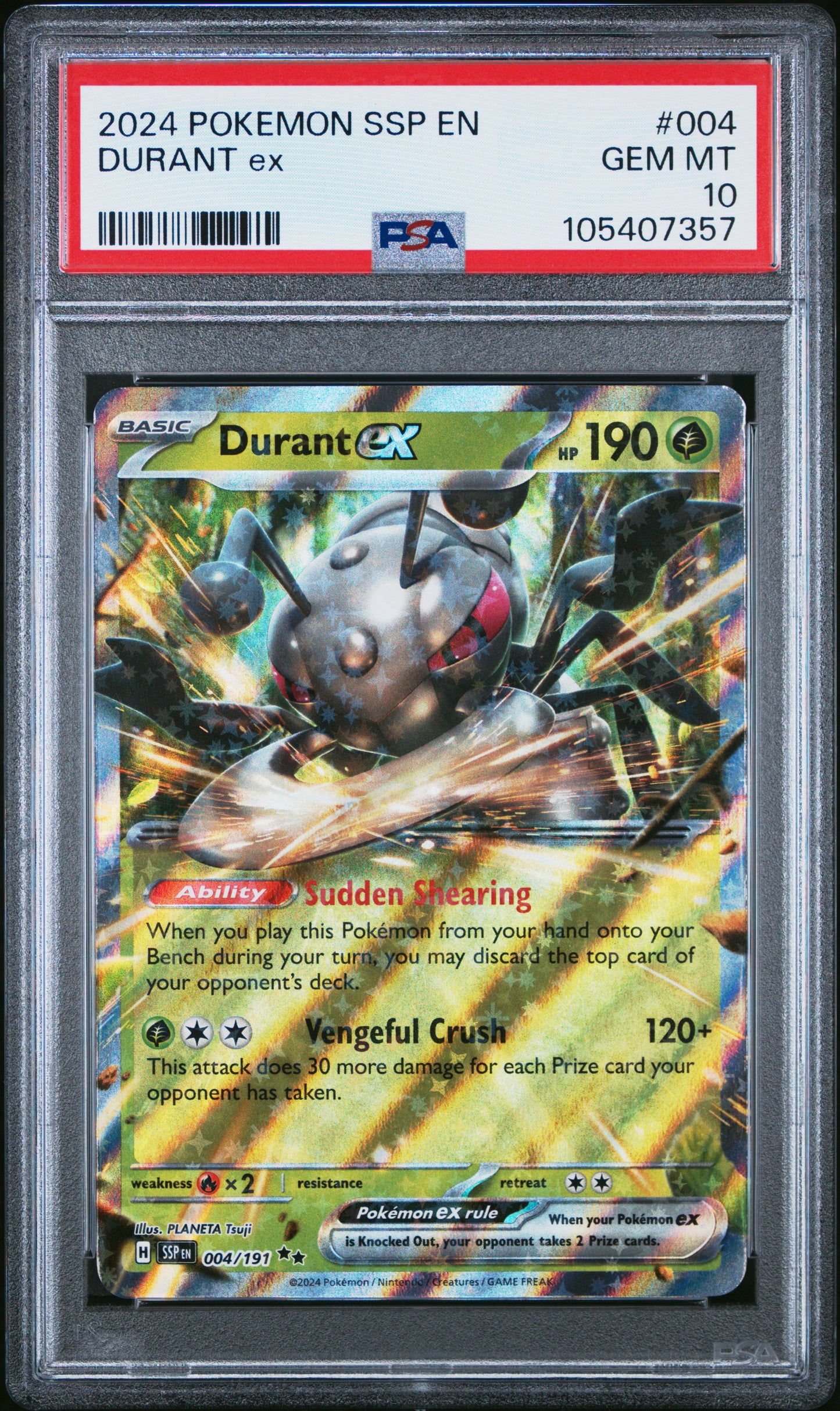 DURANT EX 4/191 Common POKEMON SSP EN-SURGING SPARKS PSA10 GEM MT 10 PSA population 41 <a href=https://www.psacard.com/cert/105407357/psa>https://www.psacard.com/cert/105407357/psa</a>