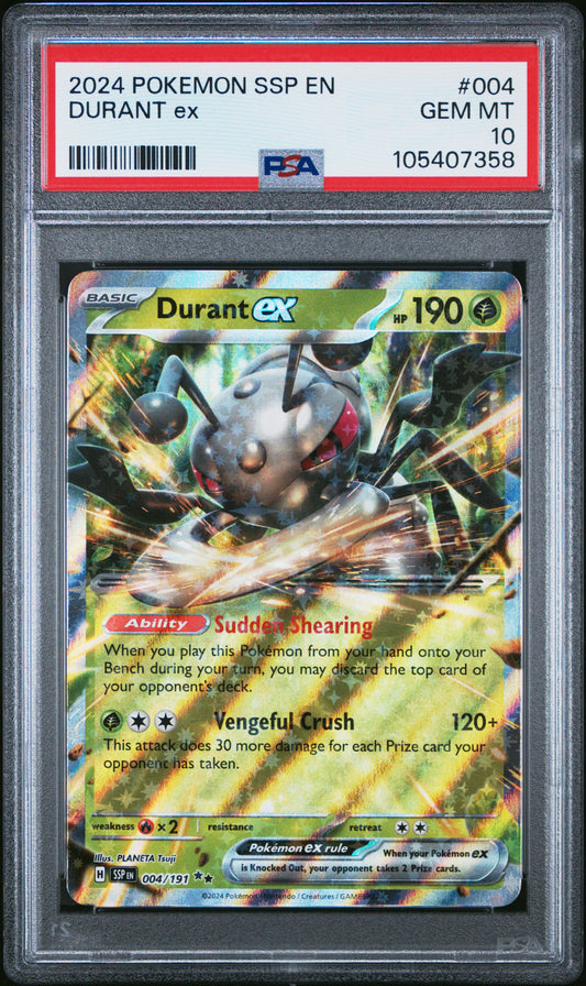 DURANT EX 4/191 Common POKEMON SSP EN-SURGING SPARKS PSA10 GEM MT 10 PSA population 41 <a href=https://www.psacard.com/cert/105407358/psa>https://www.psacard.com/cert/105407358/psa</a>