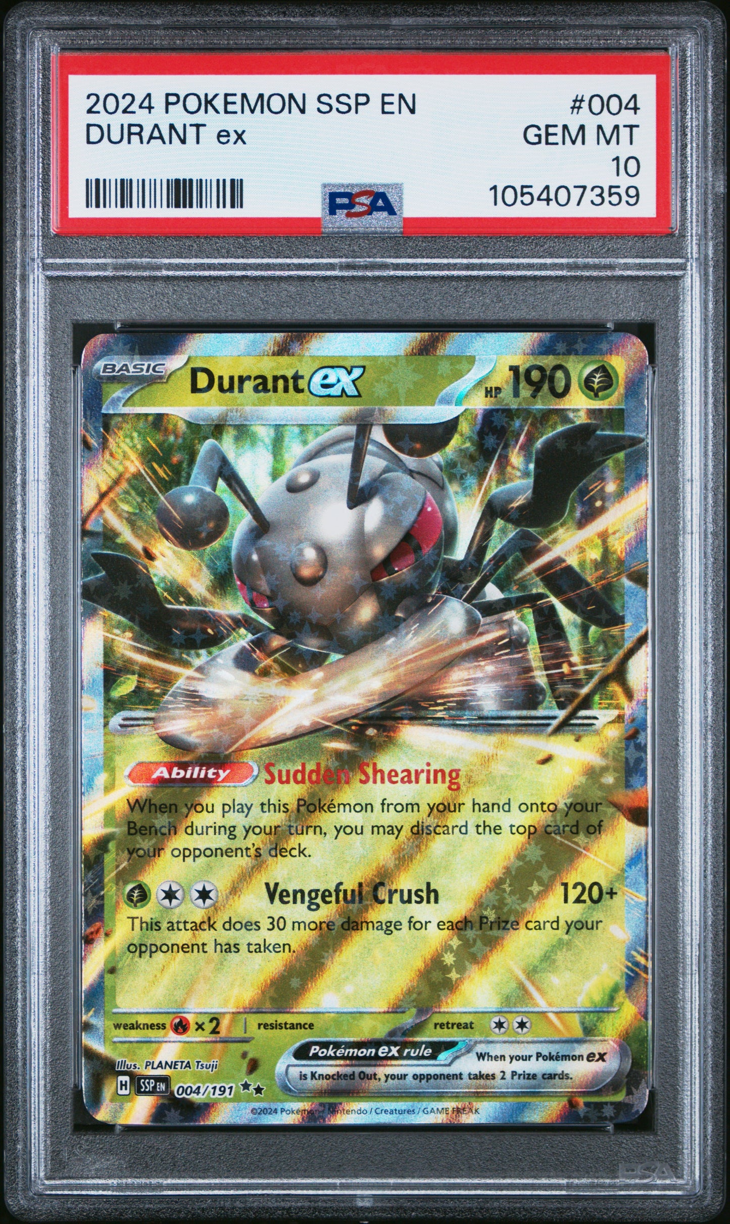 DURANT EX 4/191 Common POKEMON SSP EN-SURGING SPARKS PSA10 GEM MT 10 PSA population 41 <a href=https://www.psacard.com/cert/105407359/psa>https://www.psacard.com/cert/105407359/psa</a>