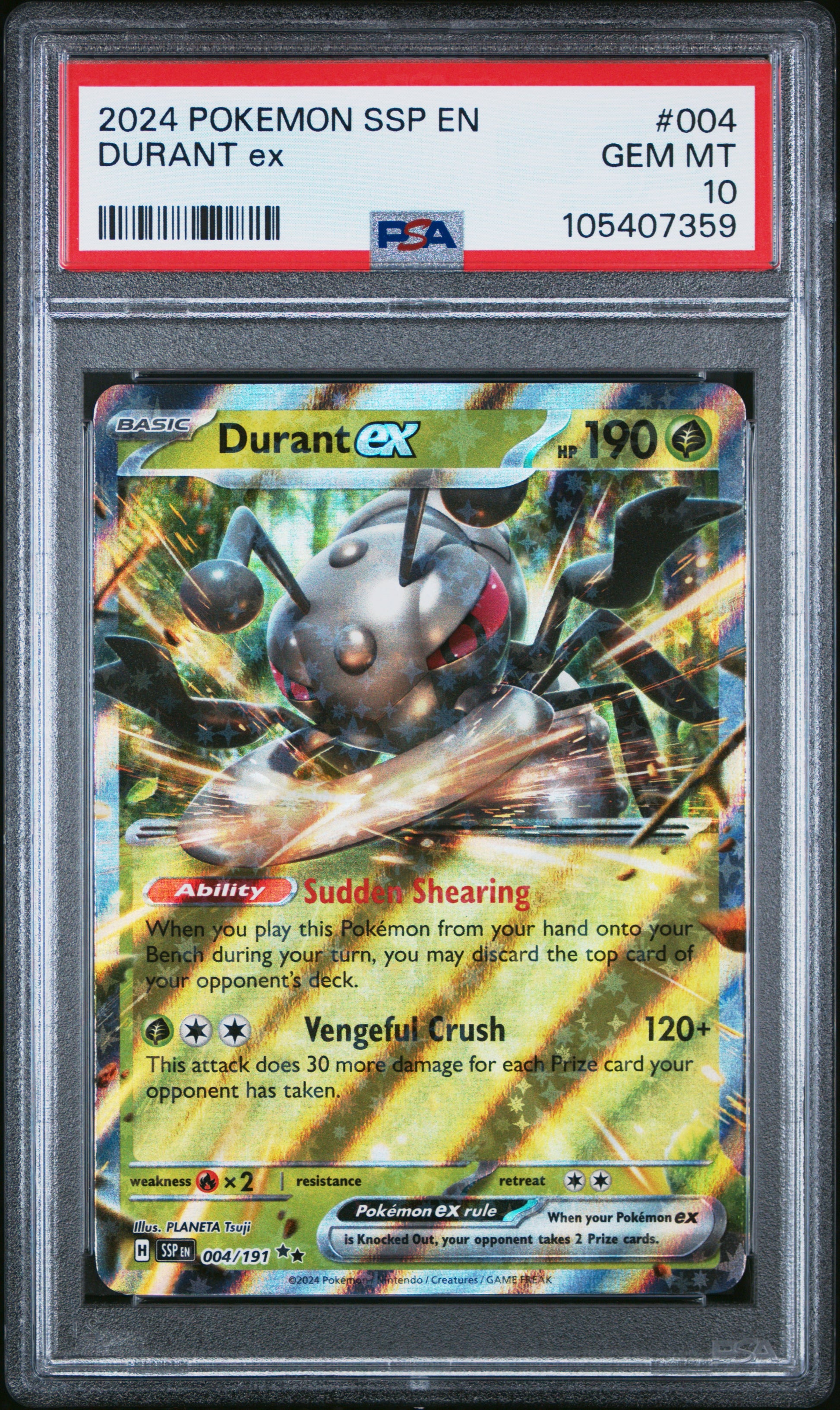 DURANT EX 4/191 Common POKEMON SSP EN-SURGING SPARKS PSA10 GEM MT 10 PSA population 41 <a href=https://www.psacard.com/cert/105407359/psa>https://www.psacard.com/cert/105407359/psa</a>
