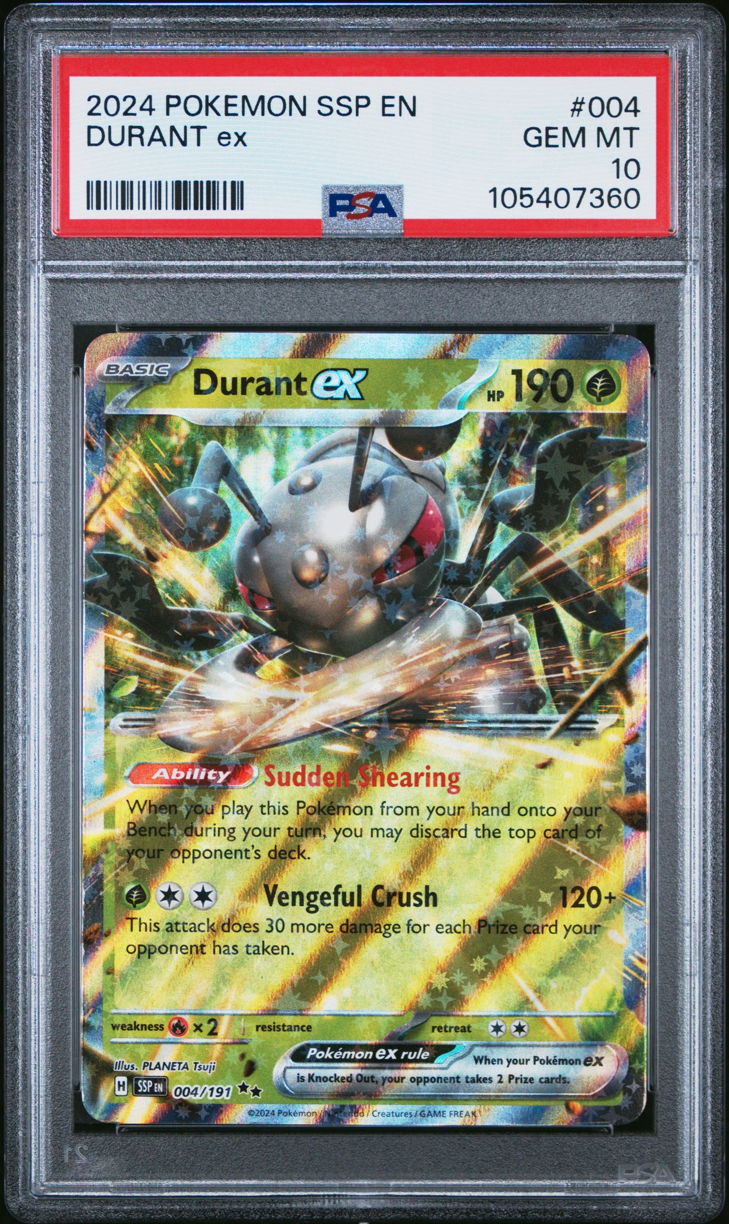 DURANT EX 4/191 Common POKEMON SSP EN-SURGING SPARKS PSA10 GEM MT 10 PSA population 41 <a href=https://www.psacard.com/cert/105407360/psa>https://www.psacard.com/cert/105407360/psa</a>