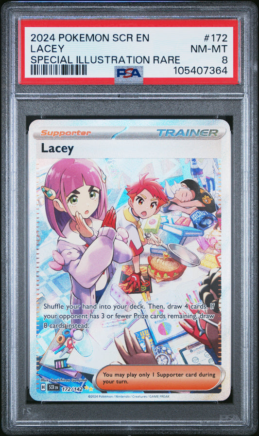 LACEY 172/142 Common POKEMON SCR EN-STELLAR CROWN SPECIAL ILLUSTRATION RARE PSA8 NM-MT 8 PSA population 360 <a href=https://www.psacard.com/cert/105407364/psa>https://www.psacard.com/cert/105407364/psa</a>