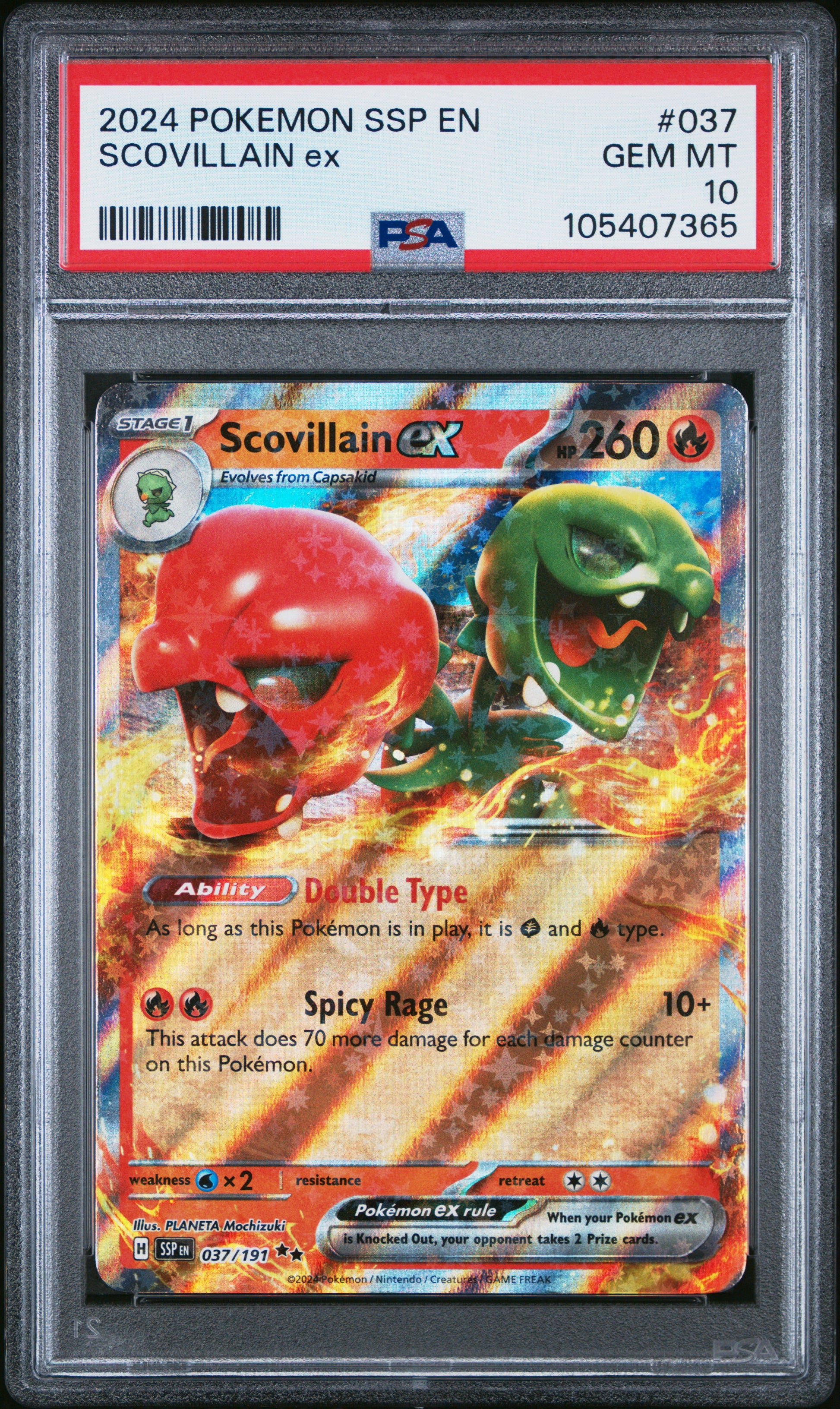 SCOVILLAIN EX 37/191 Common POKEMON SSP EN-SURGING SPARKS PSA10 GEM MT 10 PSA population 31 <a href=https://www.psacard.com/cert/105407365/psa>https://www.psacard.com/cert/105407365/psa</a>