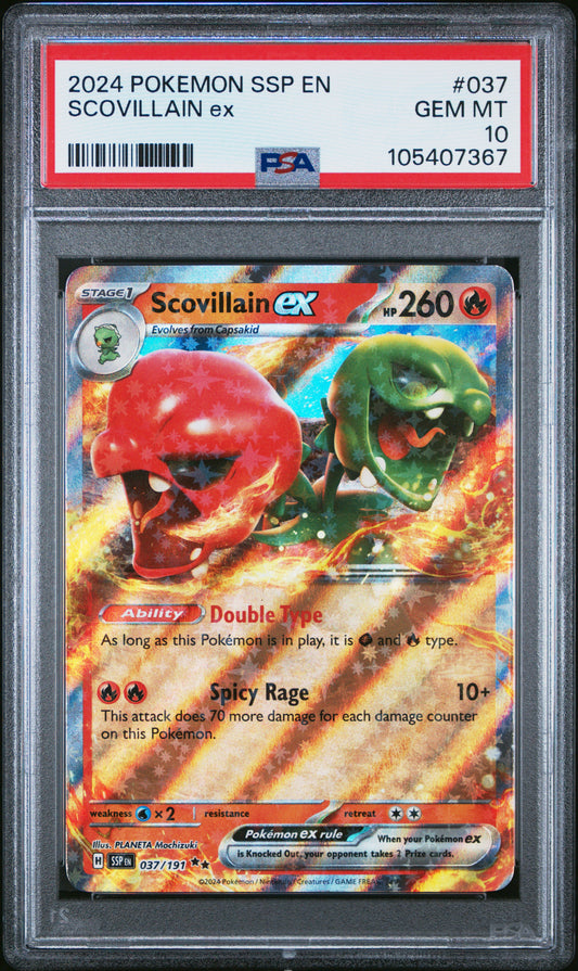SCOVILLAIN EX 37/191 Common POKEMON SSP EN-SURGING SPARKS PSA10 GEM MT 10 PSA population 31 <a href=https://www.psacard.com/cert/105407367/psa>https://www.psacard.com/cert/105407367/psa</a>