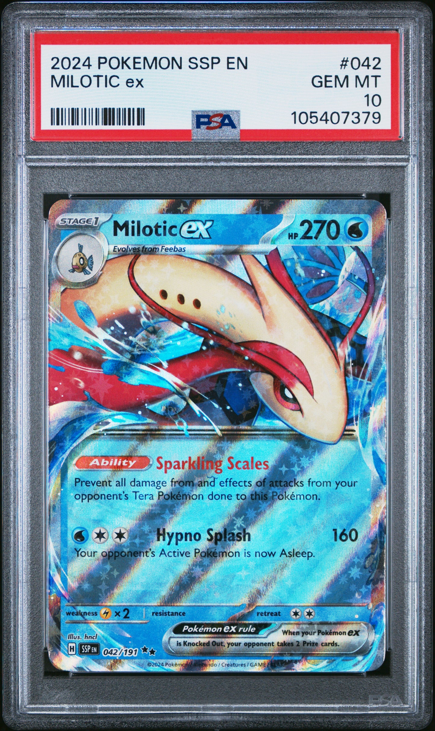 MILOTIC EX 42/191 Common POKEMON SSP EN-SURGING SPARKS PSA10 GEM MT 10 PSA population 82 <a href=https://www.psacard.com/cert/105407379/psa>https://www.psacard.com/cert/105407379/psa</a>
