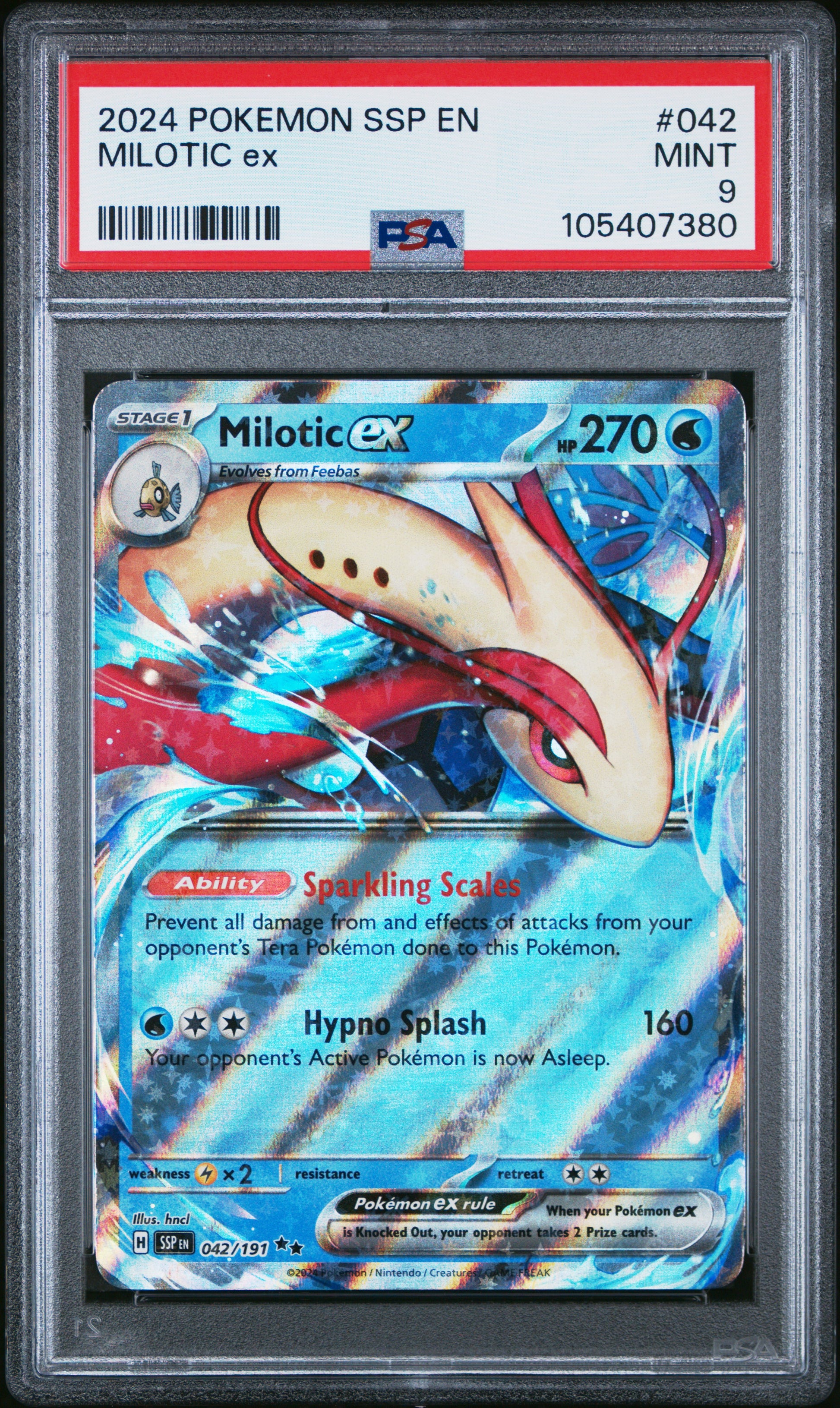 MILOTIC EX 42/191 Common POKEMON SSP EN-SURGING SPARKS PSA9 MINT 9 PSA population 143 <a href=https://www.psacard.com/cert/105407380/psa>https://www.psacard.com/cert/105407380/psa</a>