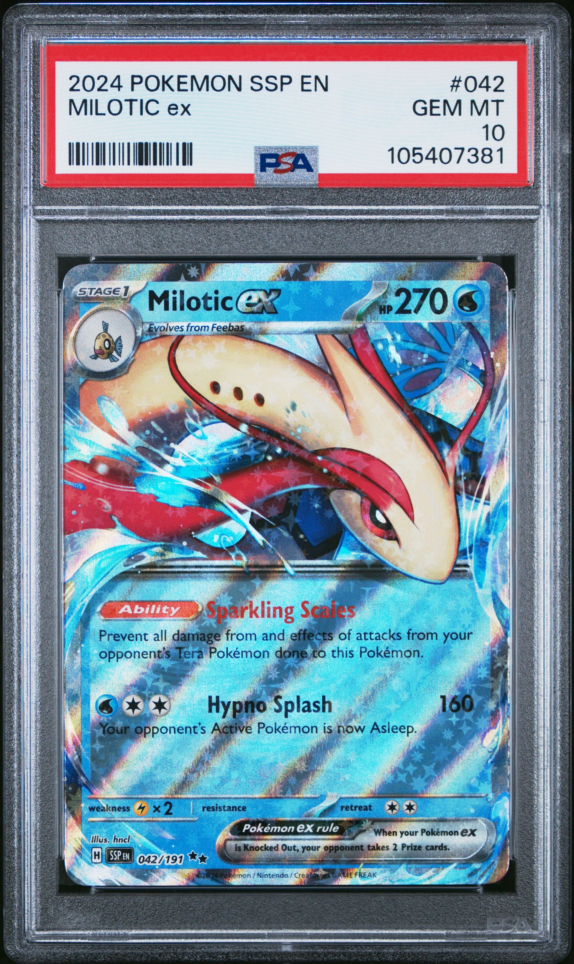 MILOTIC EX 42/191 Common POKEMON SSP EN-SURGING SPARKS PSA10 GEM MT 10 PSA population 82 <a href=https://www.psacard.com/cert/105407381/psa>https://www.psacard.com/cert/105407381/psa</a>