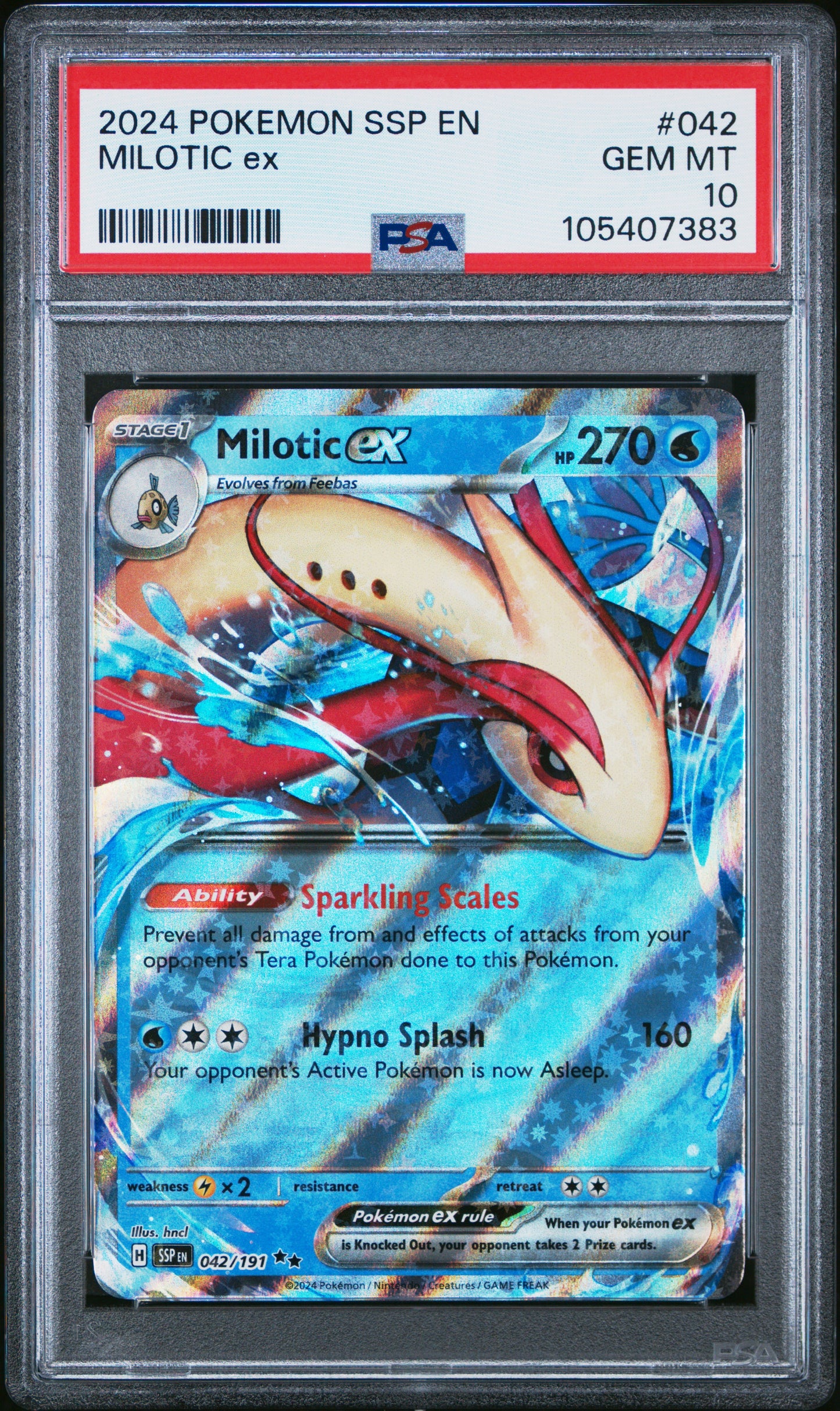 MILOTIC EX 42/191 Common POKEMON SSP EN-SURGING SPARKS PSA10 GEM MT 10 PSA population 82 <a href=https://www.psacard.com/cert/105407383/psa>https://www.psacard.com/cert/105407383/psa</a>