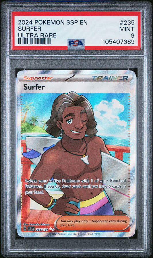 SURFER 235/191 Common POKEMON SSP EN-SURGING SPARKS ULTRA RARE PSA9 MINT 9 PSA population 145 <a href=https://www.psacard.com/cert/105407389/psa>https://www.psacard.com/cert/105407389/psa</a>
