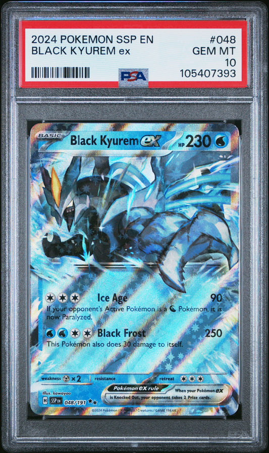 BLACK KYUREM EX 48/191 Common POKEMON SSP EN-SURGING SPARKS PSA10 GEM MT 10 PSA population 72 <a href=https://www.psacard.com/cert/105407393/psa>https://www.psacard.com/cert/105407393/psa</a>