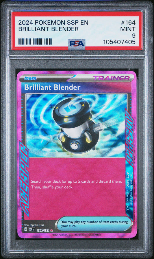 BRILLIANT BLENDER 164/191 Common POKEMON SSP EN-SURGING SPARKS PSA9 MINT 9 PSA population 57 <a href=https://www.psacard.com/cert/105407405/psa>https://www.psacard.com/cert/105407405/psa</a>