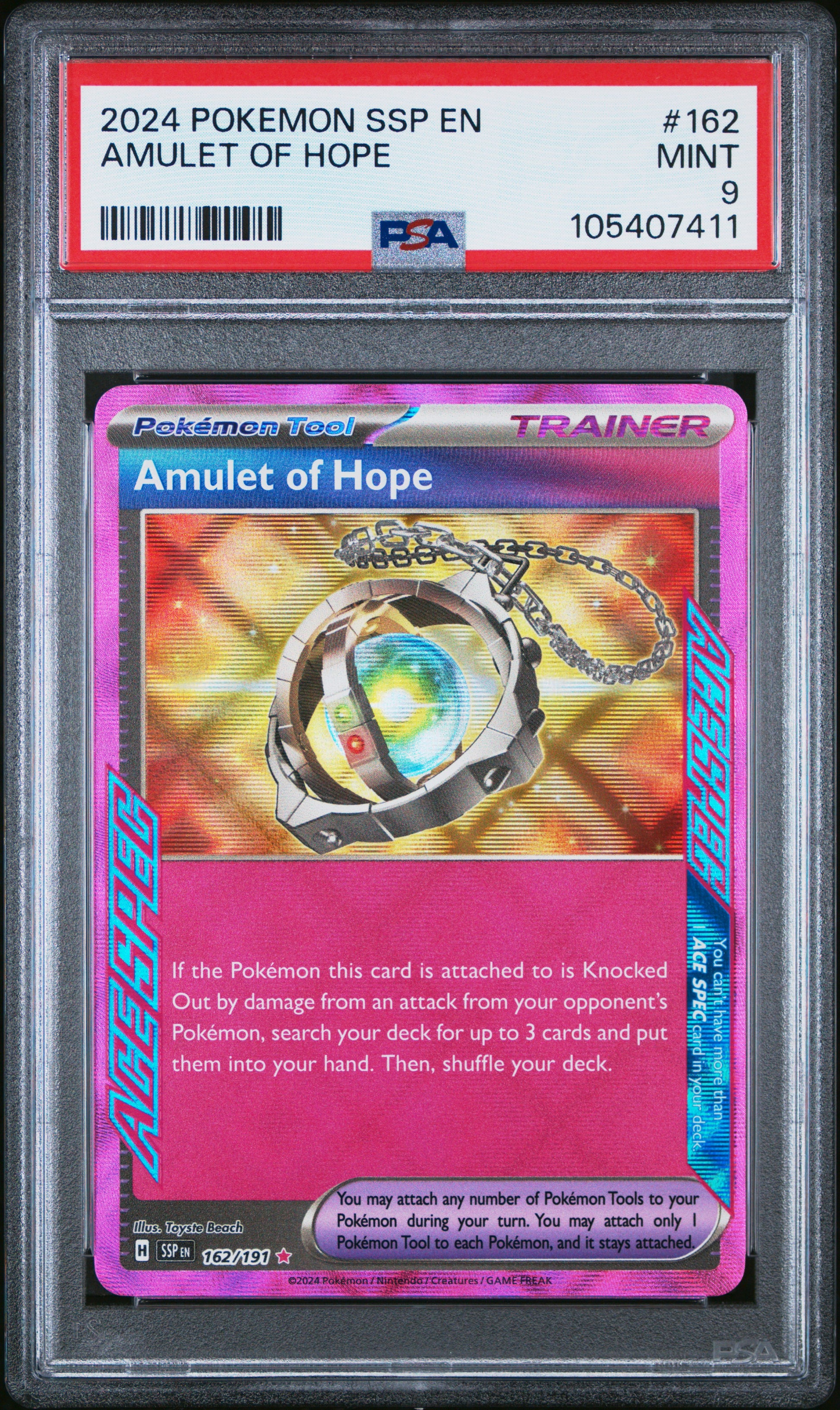 AMULET OF HOPE 162/191 Common POKEMON SSP EN-SURGING SPARKS PSA9 MINT 9 PSA population 59 <a href=https://www.psacard.com/cert/105407411/psa>https://www.psacard.com/cert/105407411/psa</a>