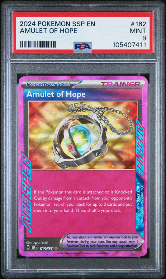 AMULET OF HOPE 162/191 Common POKEMON SSP EN-SURGING SPARKS PSA9 MINT 9 PSA population 59 <a href=https://www.psacard.com/cert/105407411/psa>https://www.psacard.com/cert/105407411/psa</a>