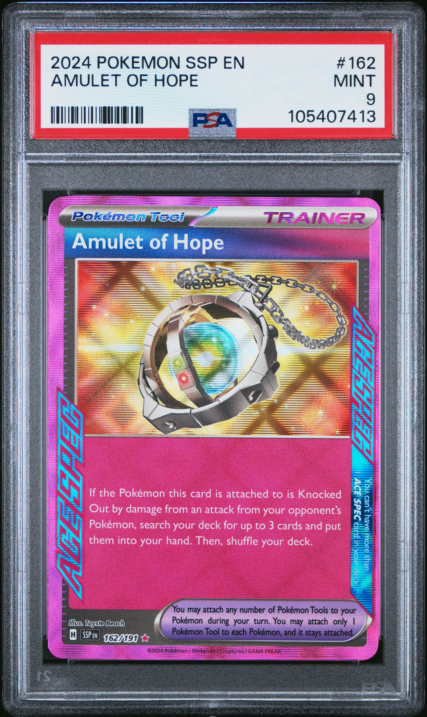 AMULET OF HOPE 162/191 Common POKEMON SSP EN-SURGING SPARKS PSA9 MINT 9 PSA population 59 <a href=https://www.psacard.com/cert/105407413/psa>https://www.psacard.com/cert/105407413/psa</a>
