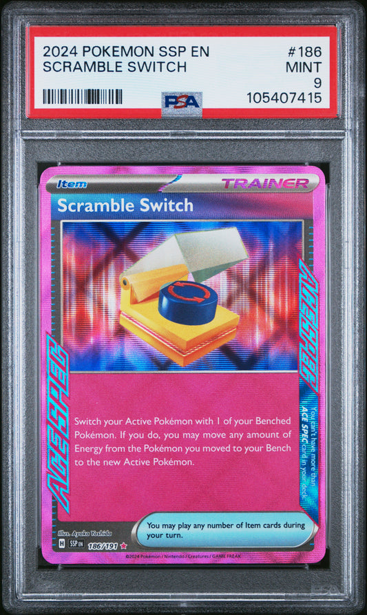 SCRAMBLE SWITCH 186/191 Common POKEMON SSP EN-SURGING SPARKS PSA9 MINT 9 PSA population 53 <a href=https://www.psacard.com/cert/105407415/psa>https://www.psacard.com/cert/105407415/psa</a>