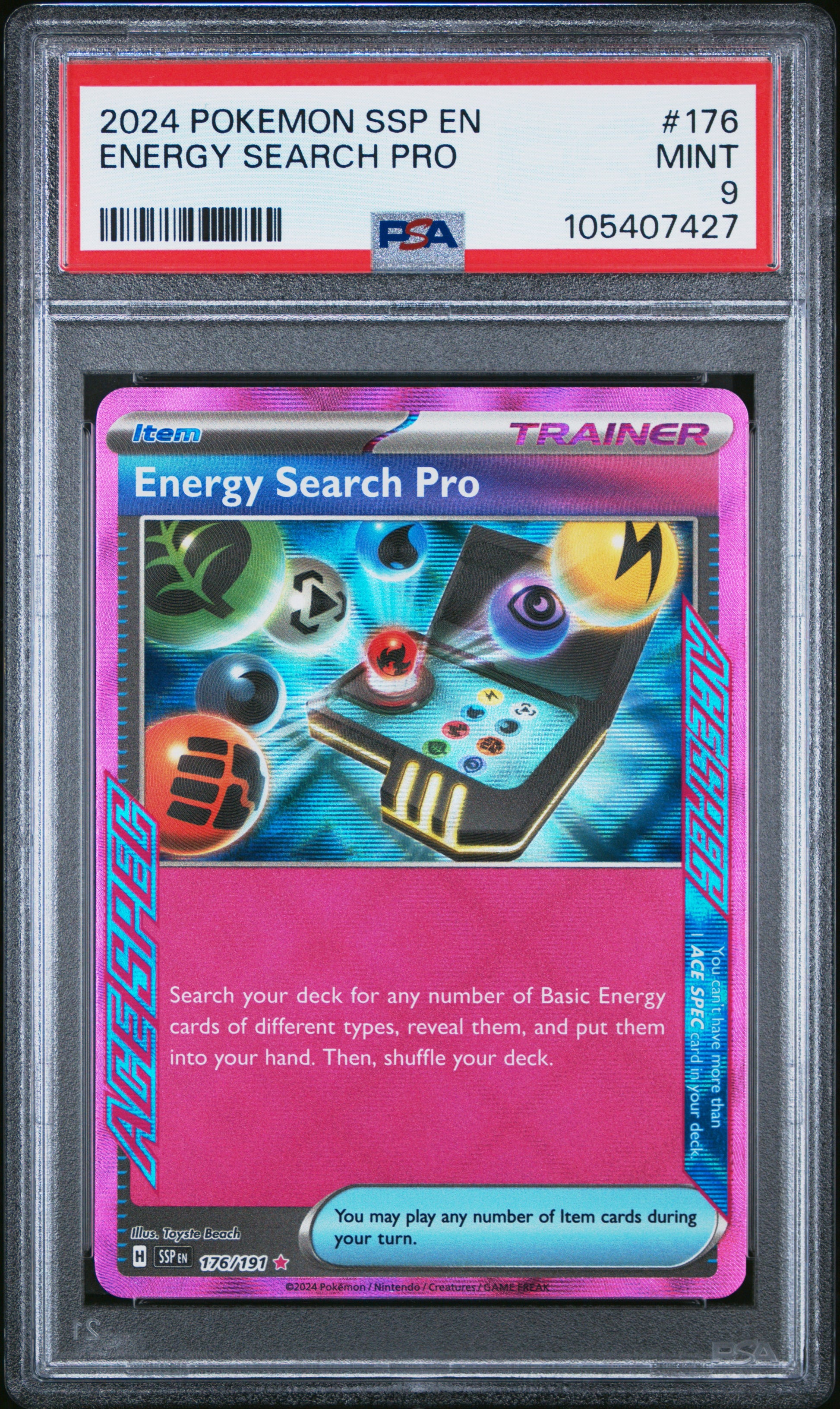 ENERGY SEARCH PRO 176/191 Common POKEMON SSP EN-SURGING SPARKS PSA9 MINT 9 PSA population 64 <a href=https://www.psacard.com/cert/105407427/psa>https://www.psacard.com/cert/105407427/psa</a>