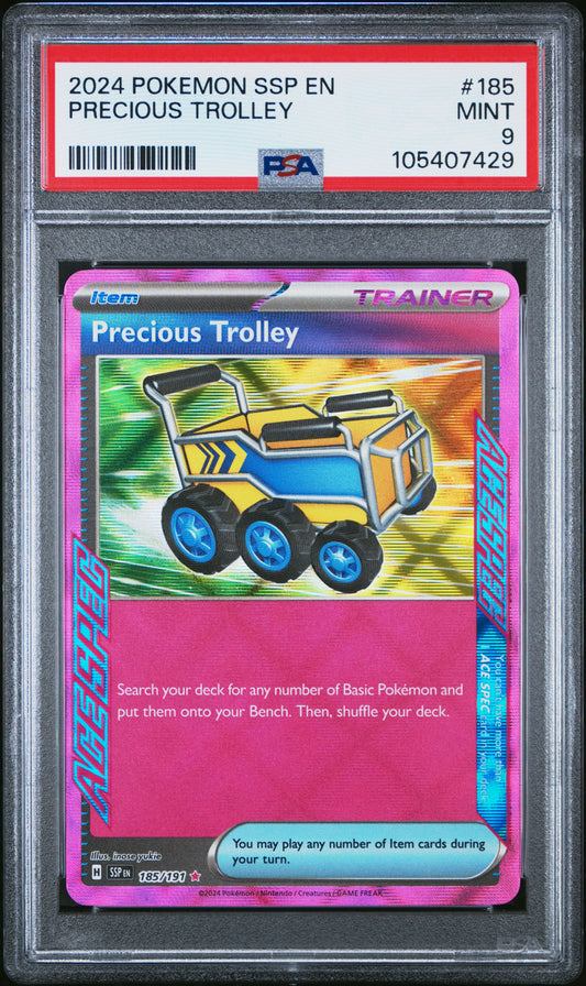 PRECIOUS TROLLEY 185/191 Common POKEMON SSP EN-SURGING SPARKS PSA9 MINT 9 PSA population 92 <a href=https://www.psacard.com/cert/105407429/psa>https://www.psacard.com/cert/105407429/psa</a>