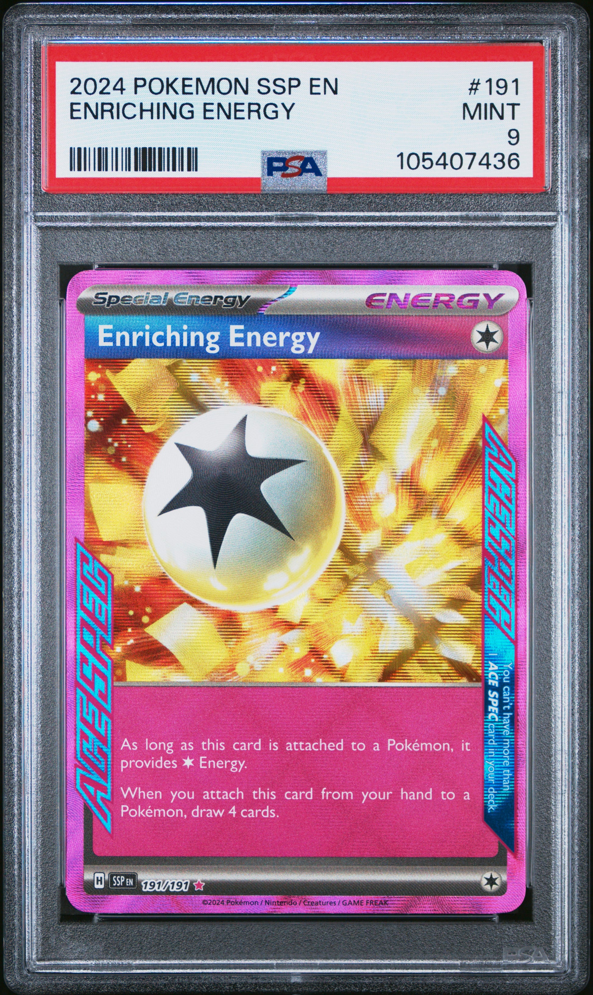 ENRICHING ENERGY 191/191 Common POKEMON SSP EN-SURGING SPARKS PSA9 MINT 9 PSA population 59 <a href=https://www.psacard.com/cert/105407436/psa>https://www.psacard.com/cert/105407436/psa</a>