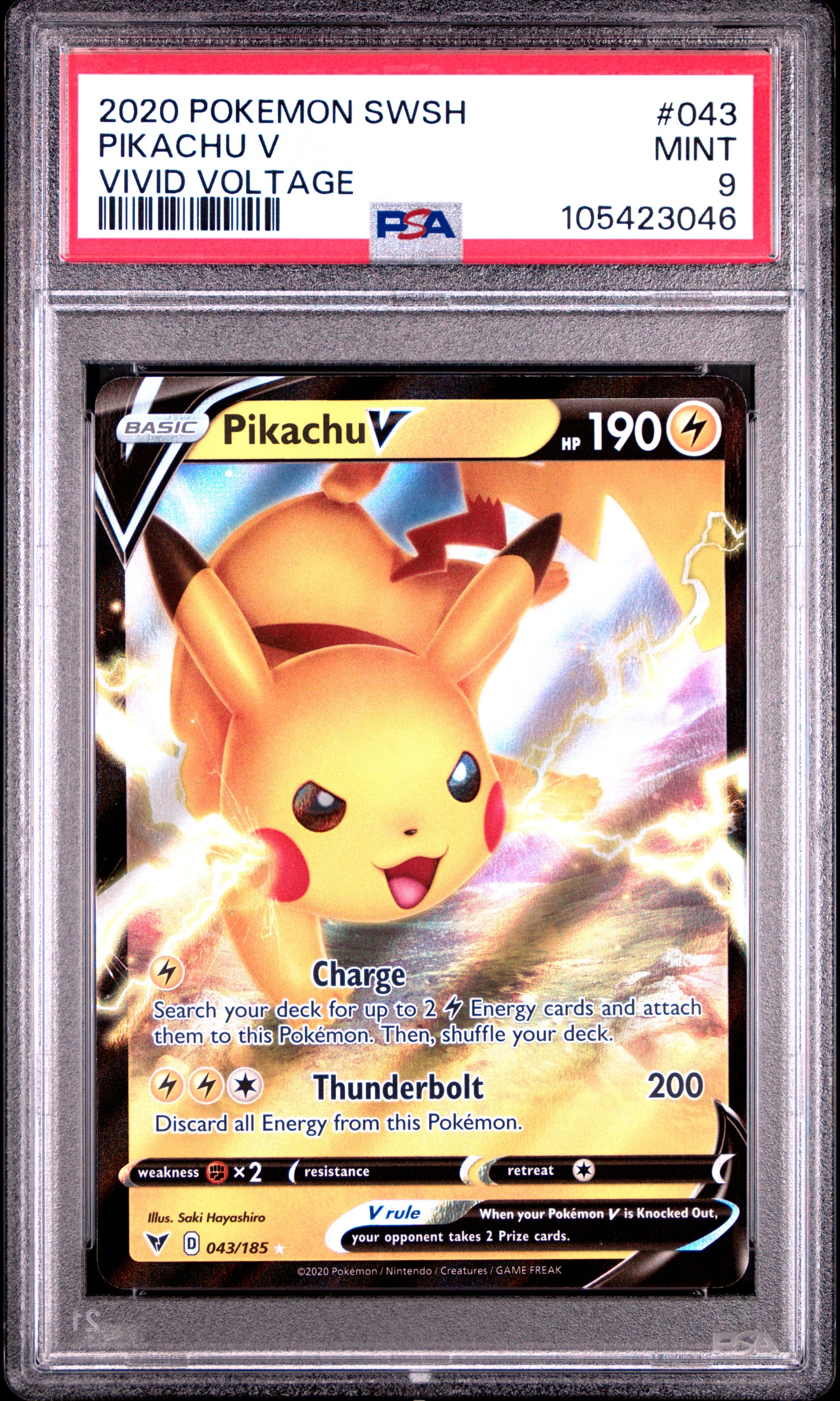 PIKACHU V 43/185 Common POKEMON SWORD & SHIELD VIVID VOLTAGE VIVID VOLTAGE PSA9 MINT 9 PSA population 1480 <a href=https://www.psacard.com/cert/105423046/psa>https://www.psacard.com/cert/105423046/psa</a>