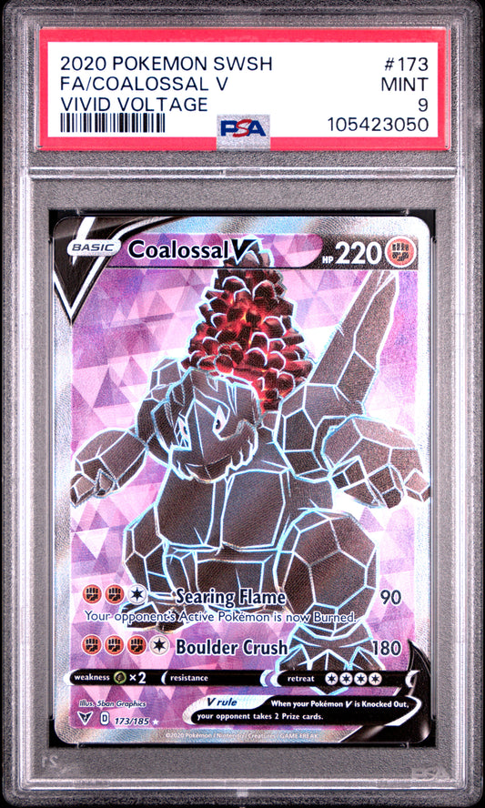 FA/COALOSSAL V 173/185 Common POKEMON SWORD & SHIELD VIVID VOLTAGE VIVID VOLTAGE PSA9 MINT 9 PSA population 142 <a href=https://www.psacard.com/cert/105423050/psa>https://www.psacard.com/cert/105423050/psa</a>