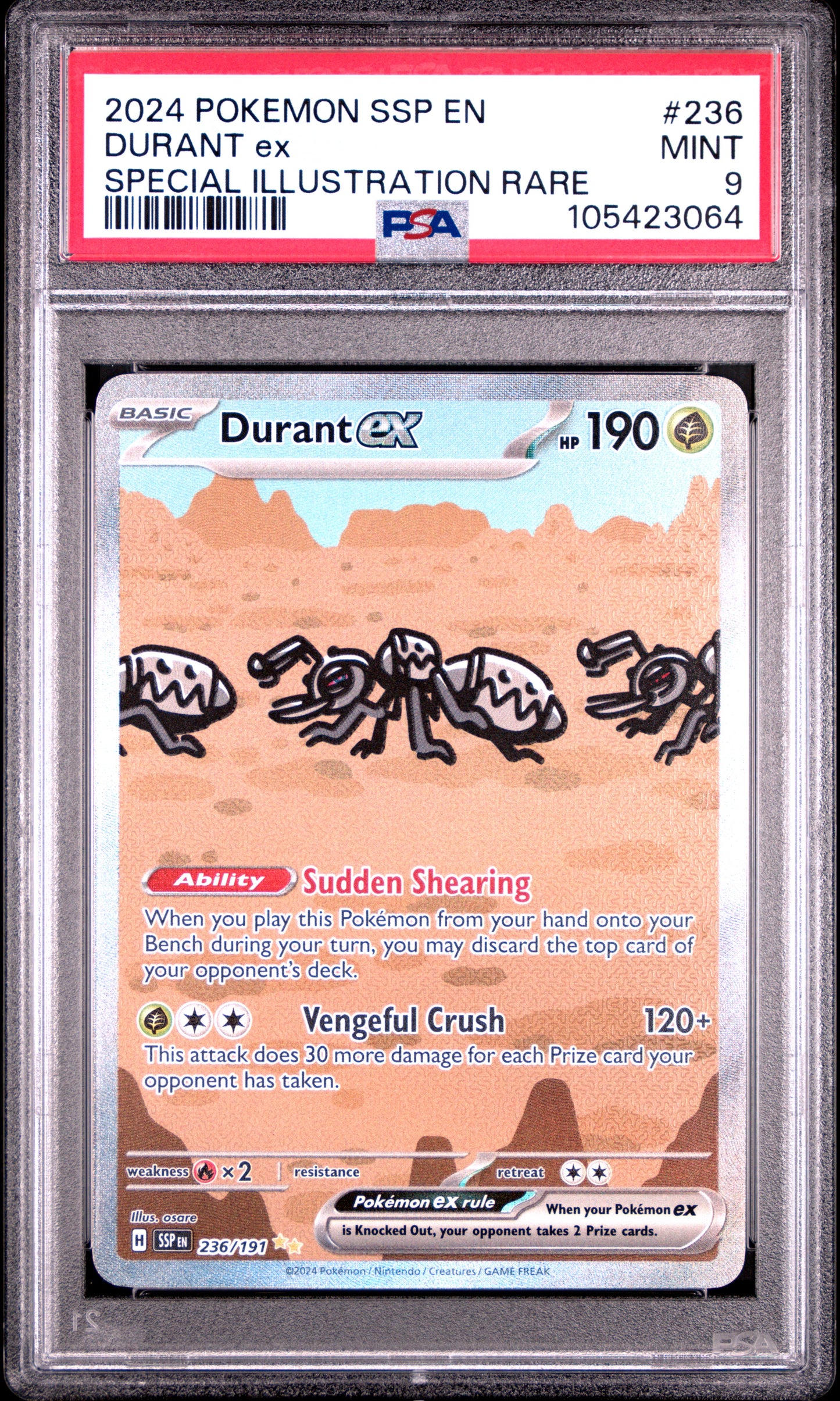 DURANT EX 236/191 Common POKEMON SSP EN-SURGING SPARKS SPECIAL ILLUSTRATION RARE PSA9 MINT 9 PSA population 1257 <a href=https://www.psacard.com/cert/105423064/psa>https://www.psacard.com/cert/105423064/psa</a>