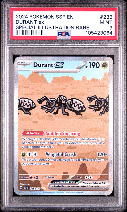 DURANT EX 236/191 Common POKEMON SSP EN-SURGING SPARKS SPECIAL ILLUSTRATION RARE PSA9 MINT 9 PSA population 1257 <a href=https://www.psacard.com/cert/105423064/psa>https://www.psacard.com/cert/105423064/psa</a>